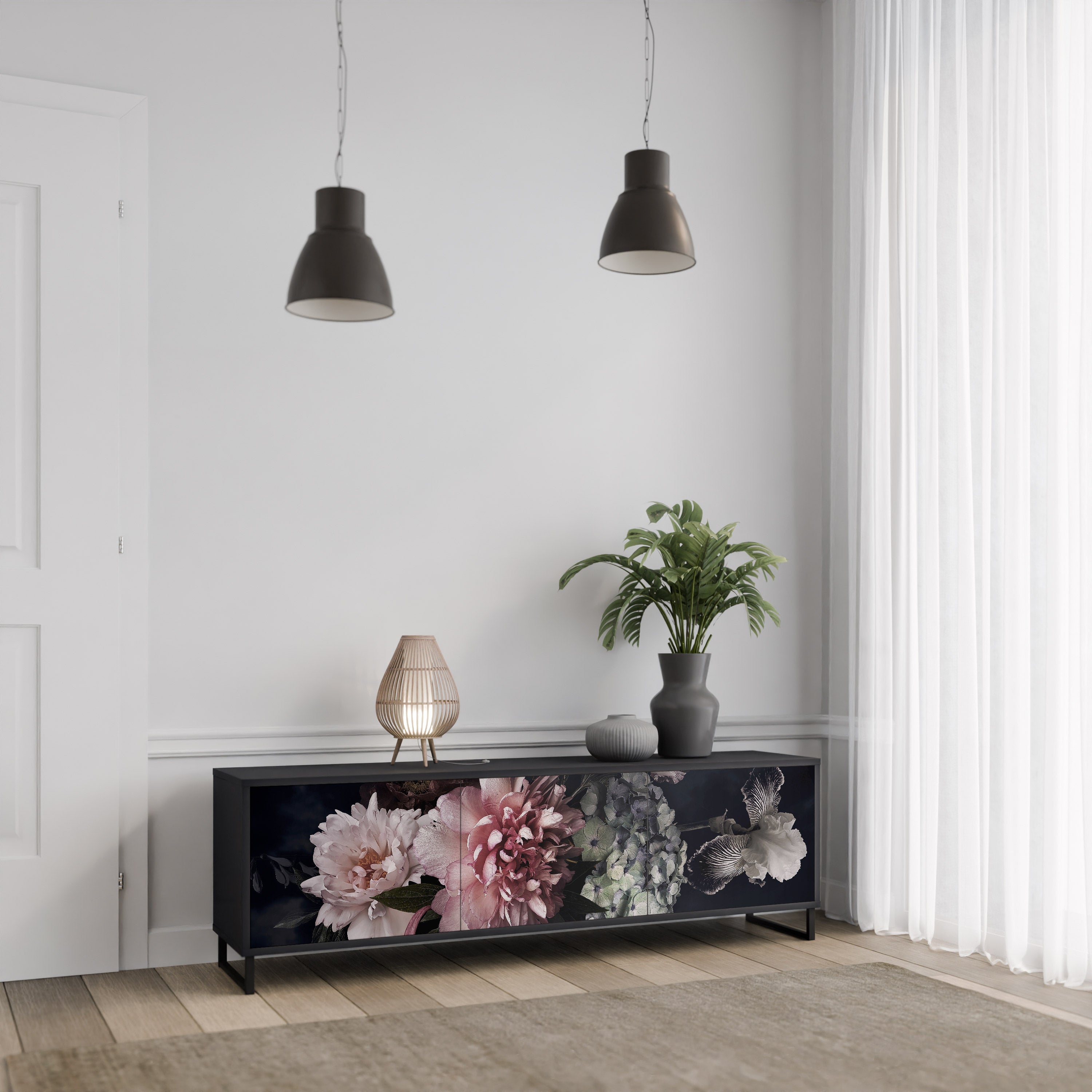 PURE BLOSSOM 3-türiger TV-Ständer in Schwarz