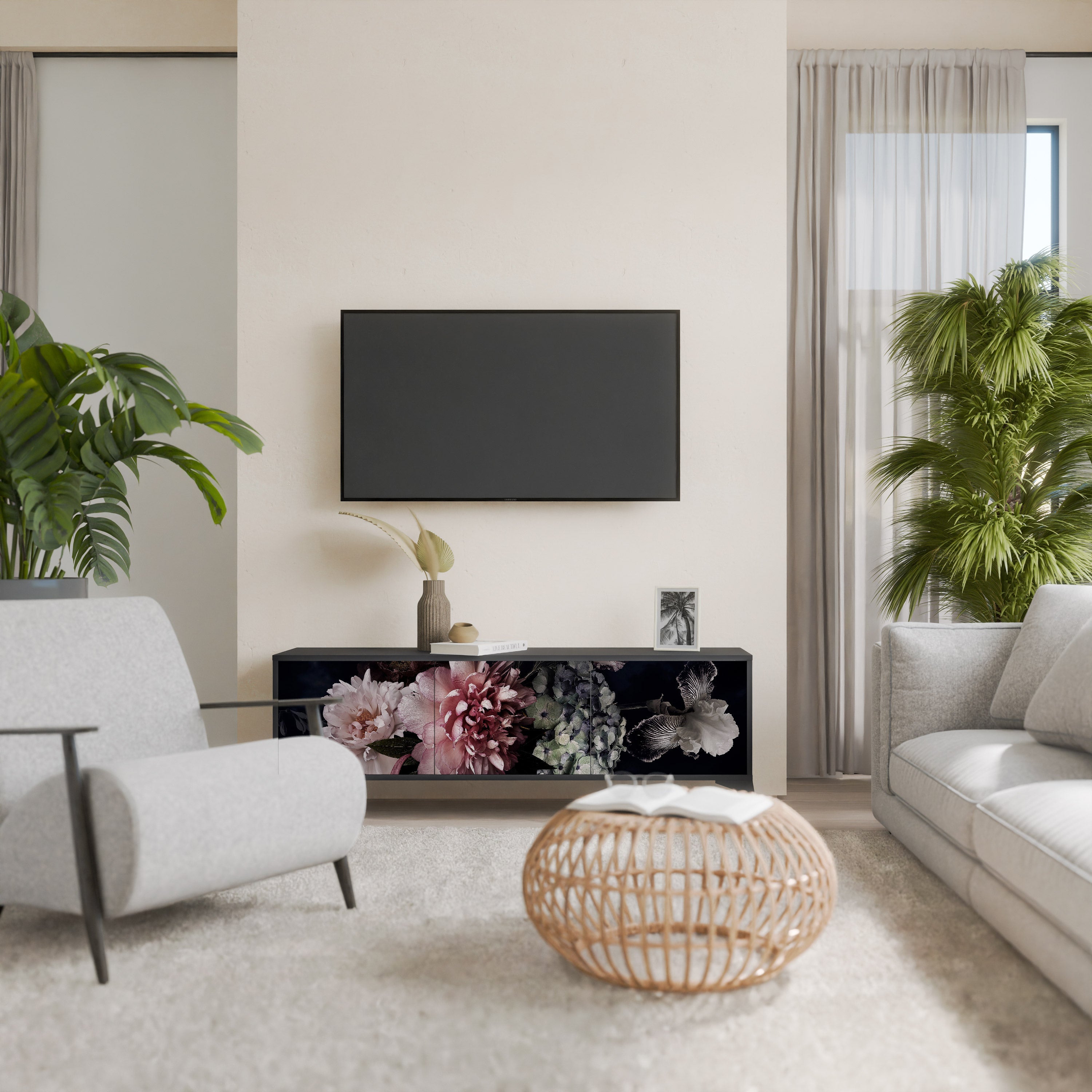 PURE BLOSSOM 3-türiger TV-Ständer in Schwarz