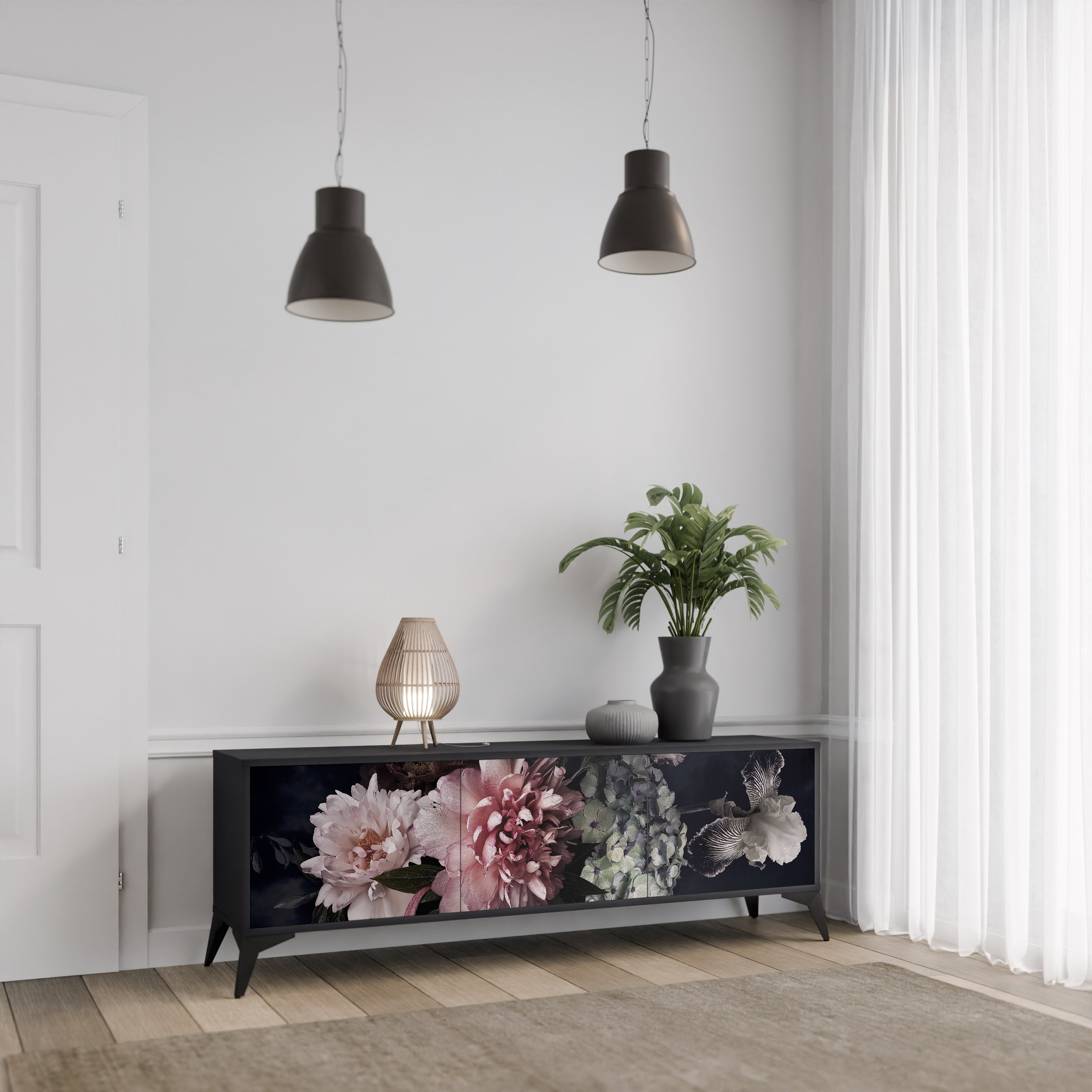 PURE BLOSSOM 3-türiger TV-Ständer in Schwarz