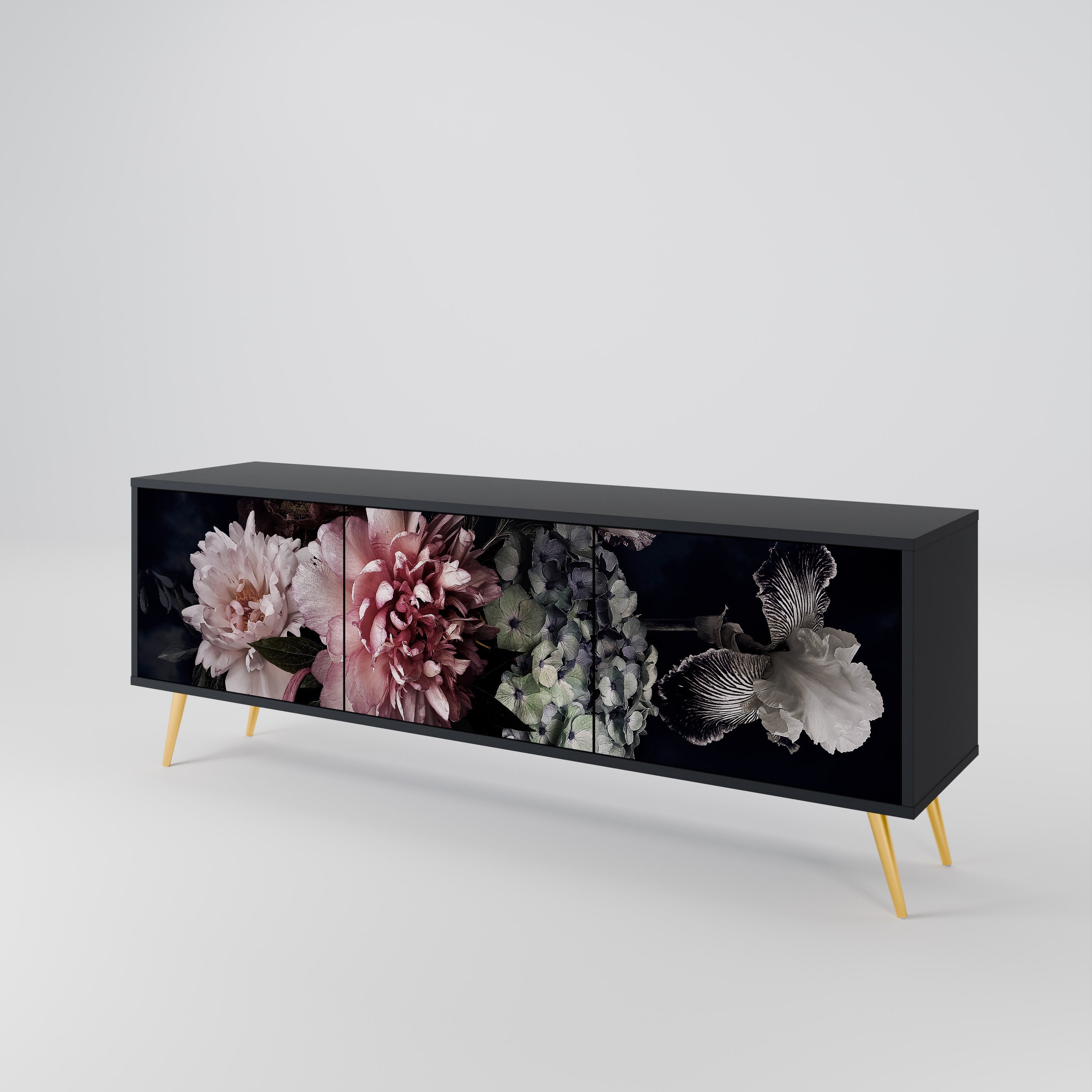 PURE BLOSSOM 3-türiger TV-Ständer in Schwarz