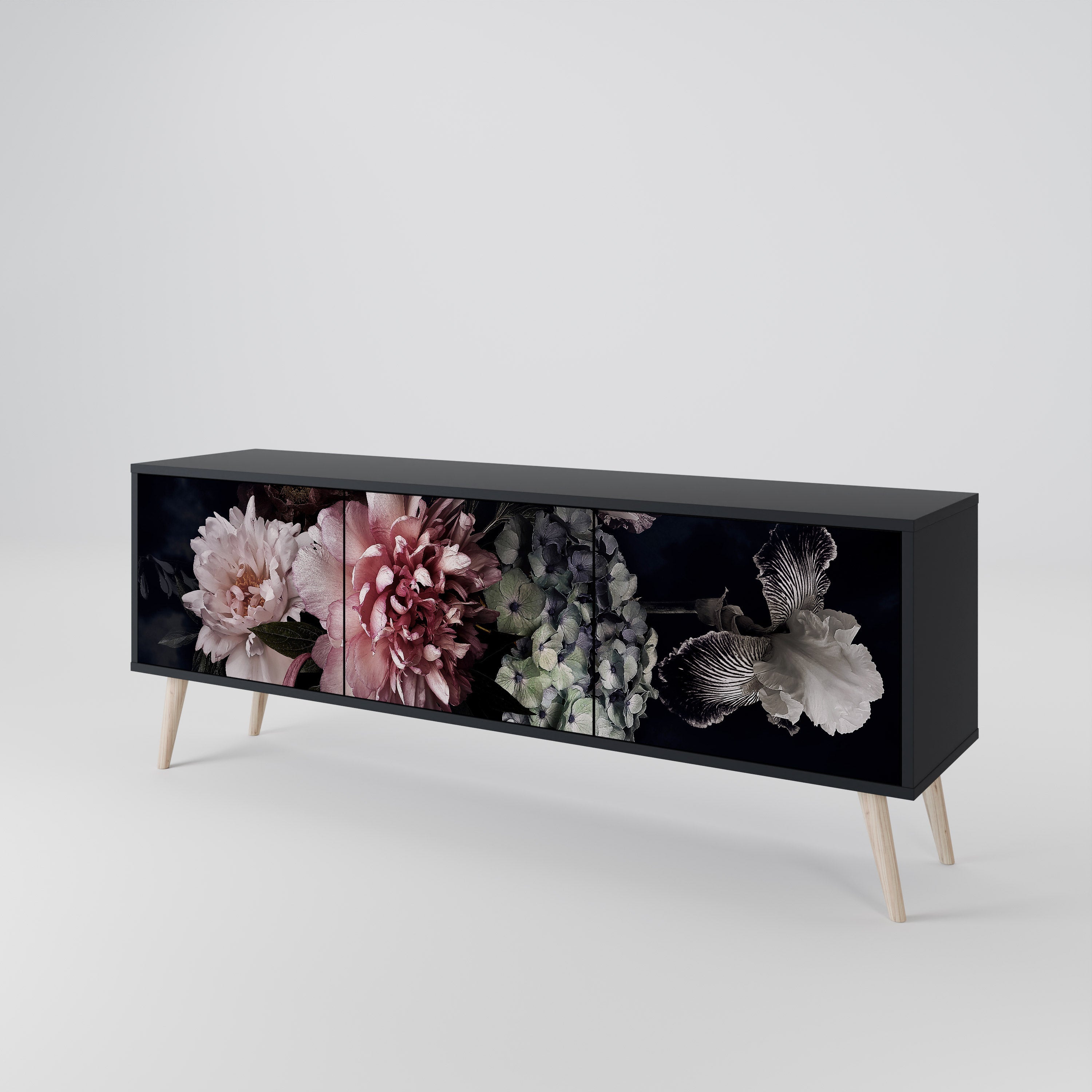 PURE BLOSSOM 3-türiger TV-Ständer in Schwarz