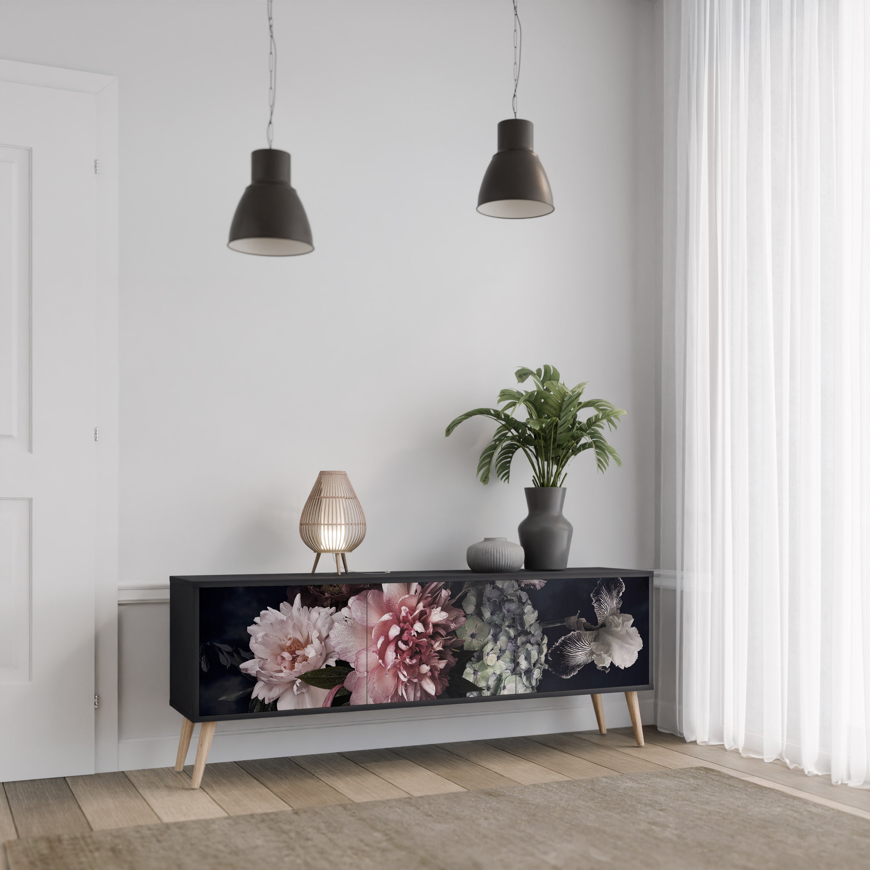 PURE BLOSSOM 3-türiger TV-Ständer in Schwarz