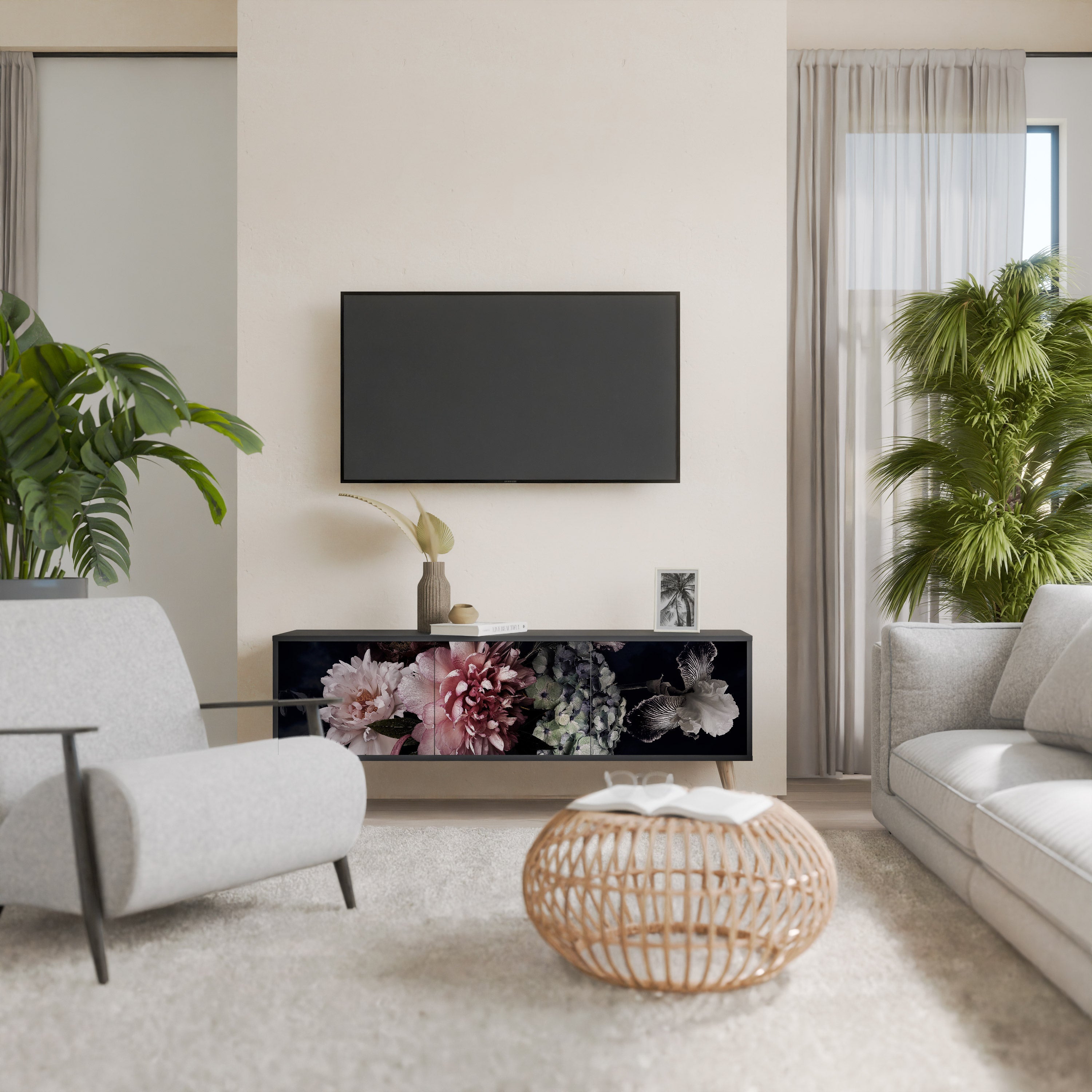 PURE BLOSSOM 3-türiger TV-Ständer in Schwarz