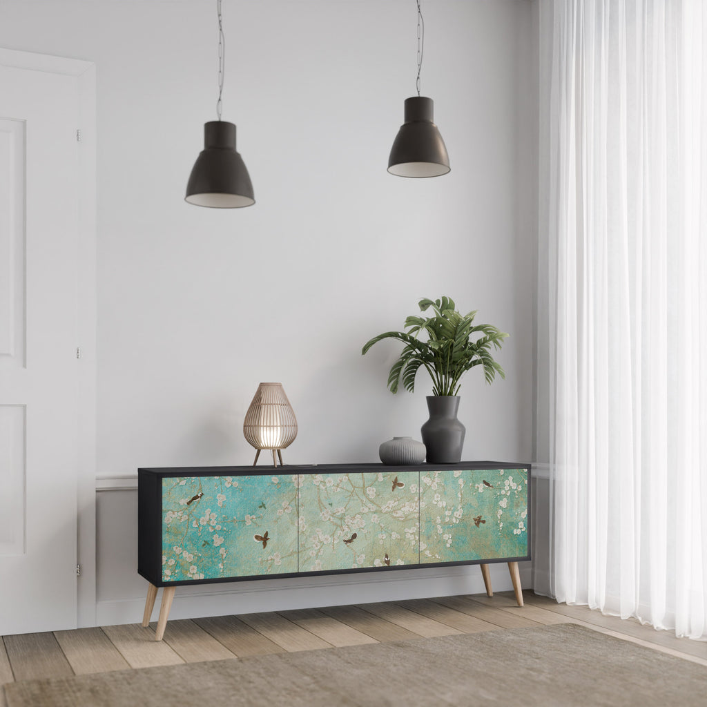 BLOOMING CHARM 3-türiger TV-Ständer in Schwarz