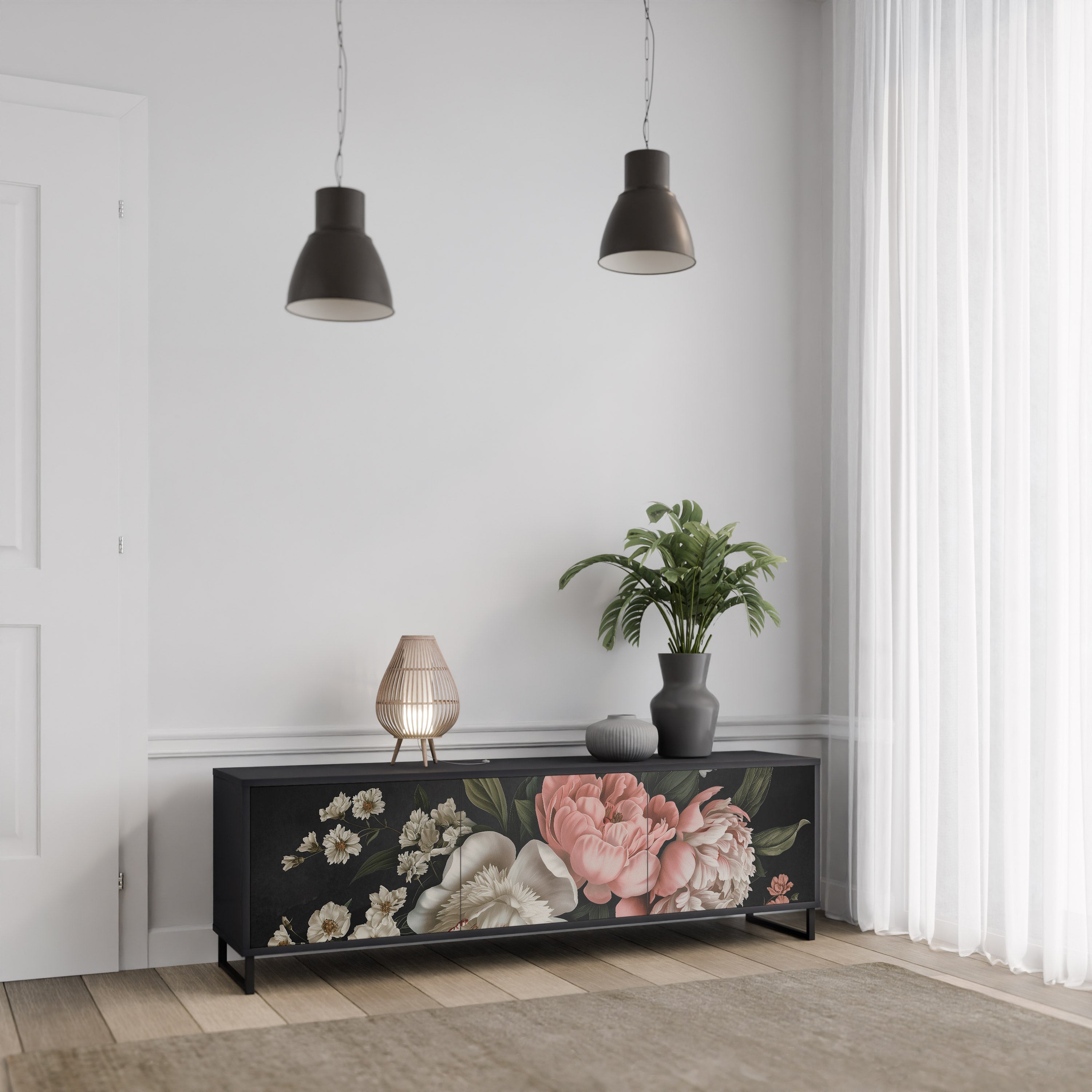 LUSH ELEGANCE 3-türiger TV-Ständer in Schwarz