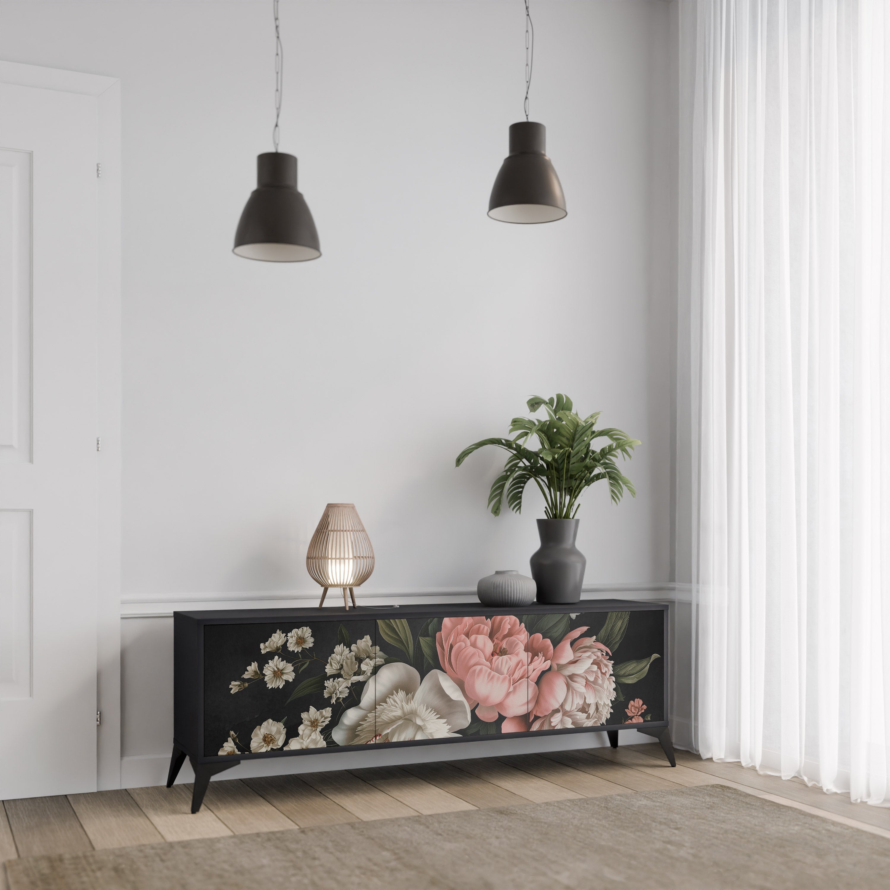 LUSH ELEGANCE 3-türiger TV-Ständer in Schwarz