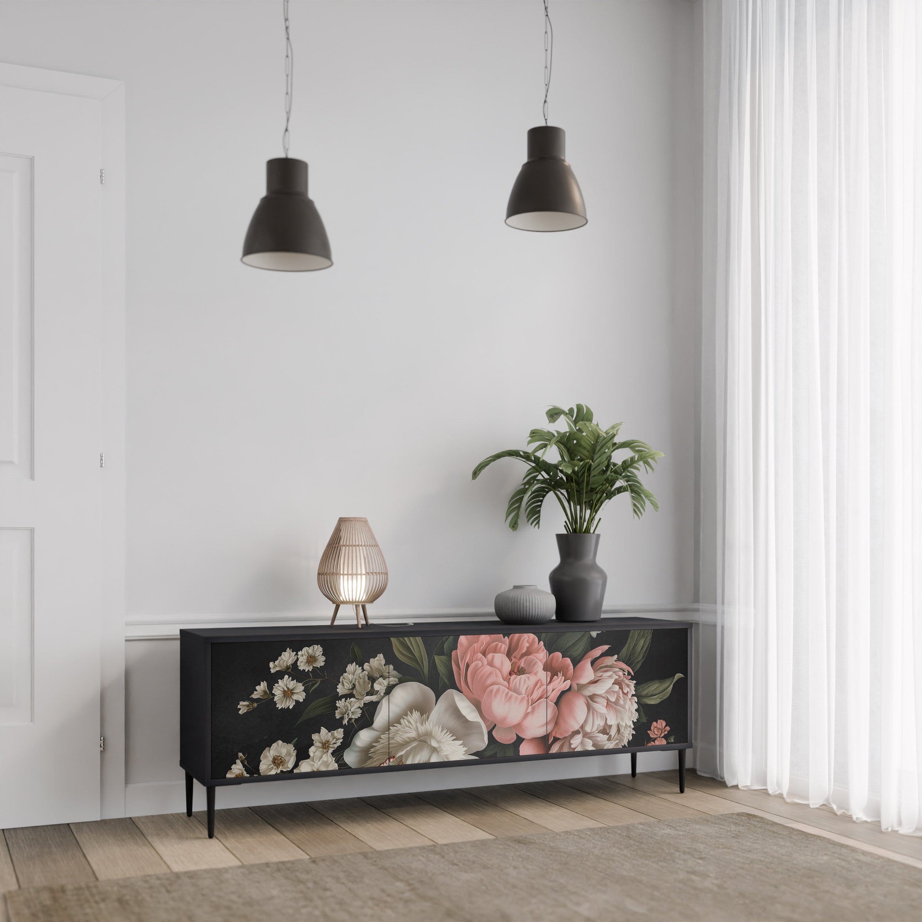 LUSH ELEGANCE 3-türiger TV-Ständer in Schwarz