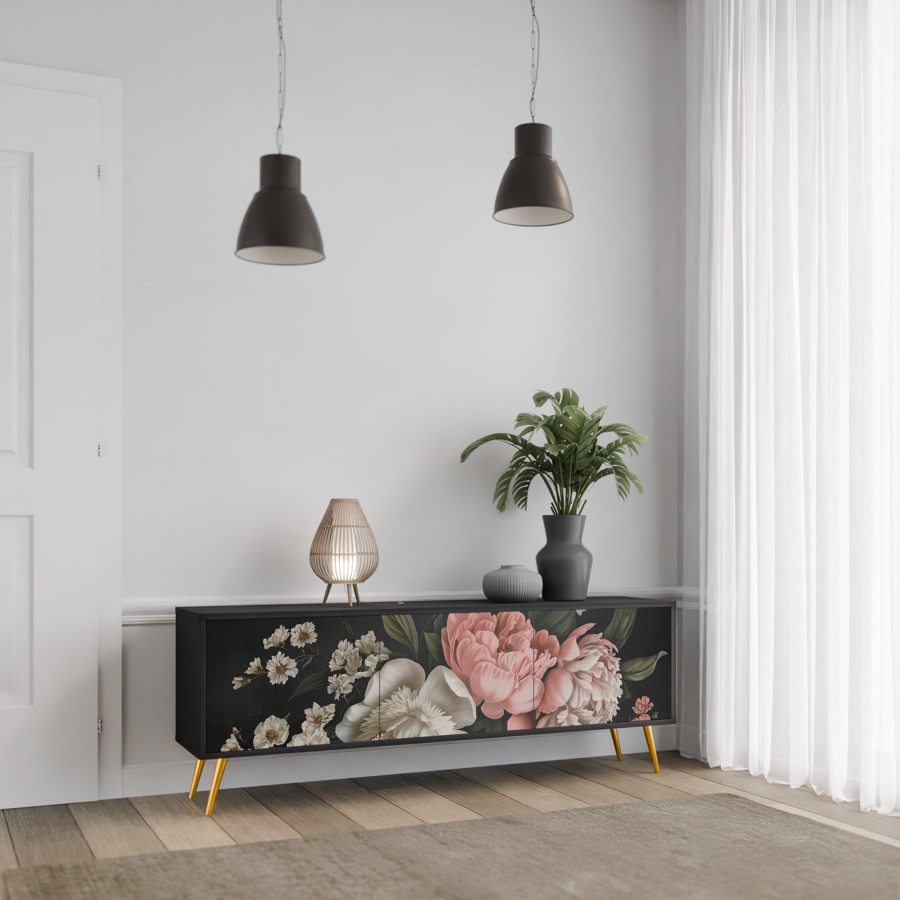 LUSH ELEGANCE 3-türiger TV-Ständer in Schwarz