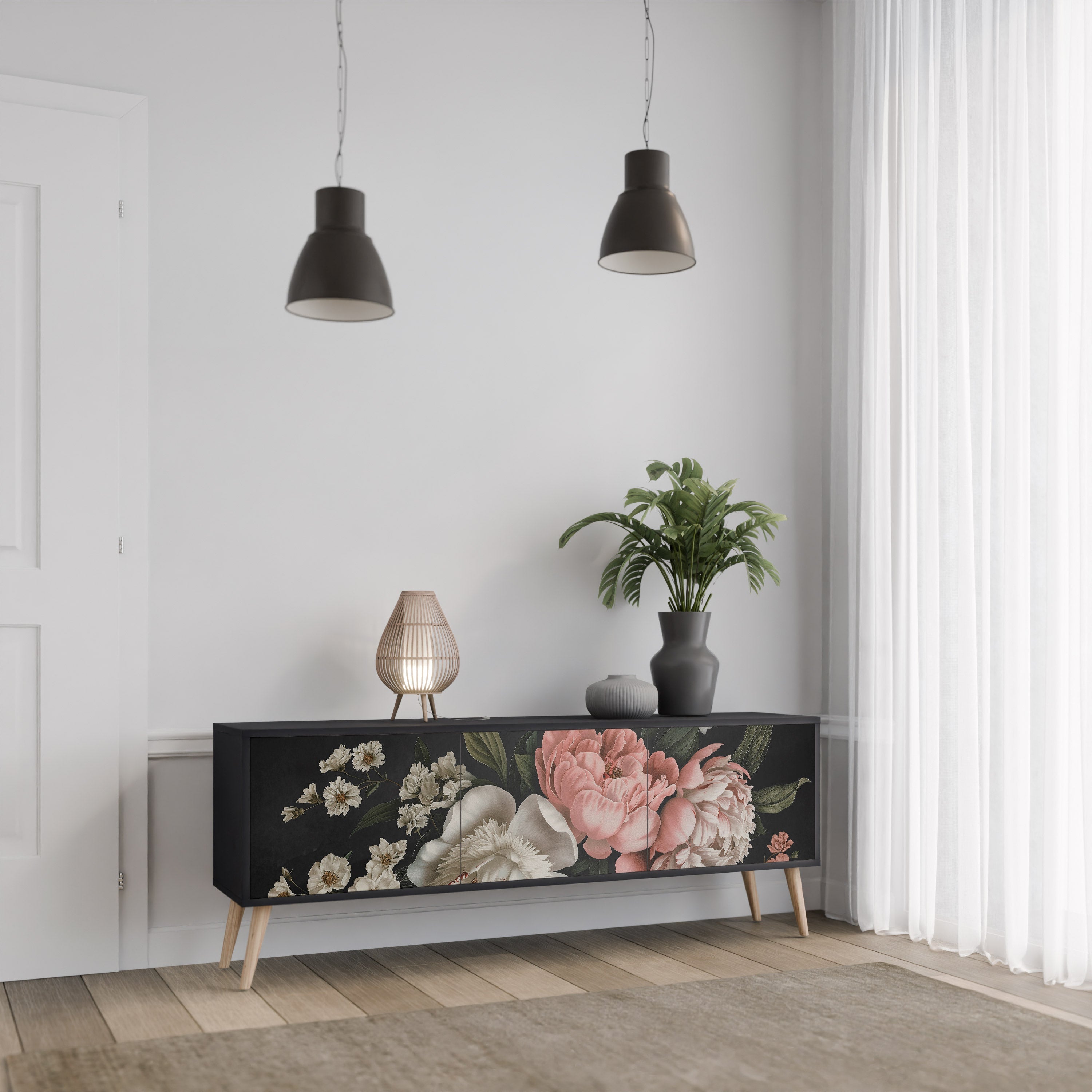 LUSH ELEGANCE 3-türiger TV-Ständer in Schwarz