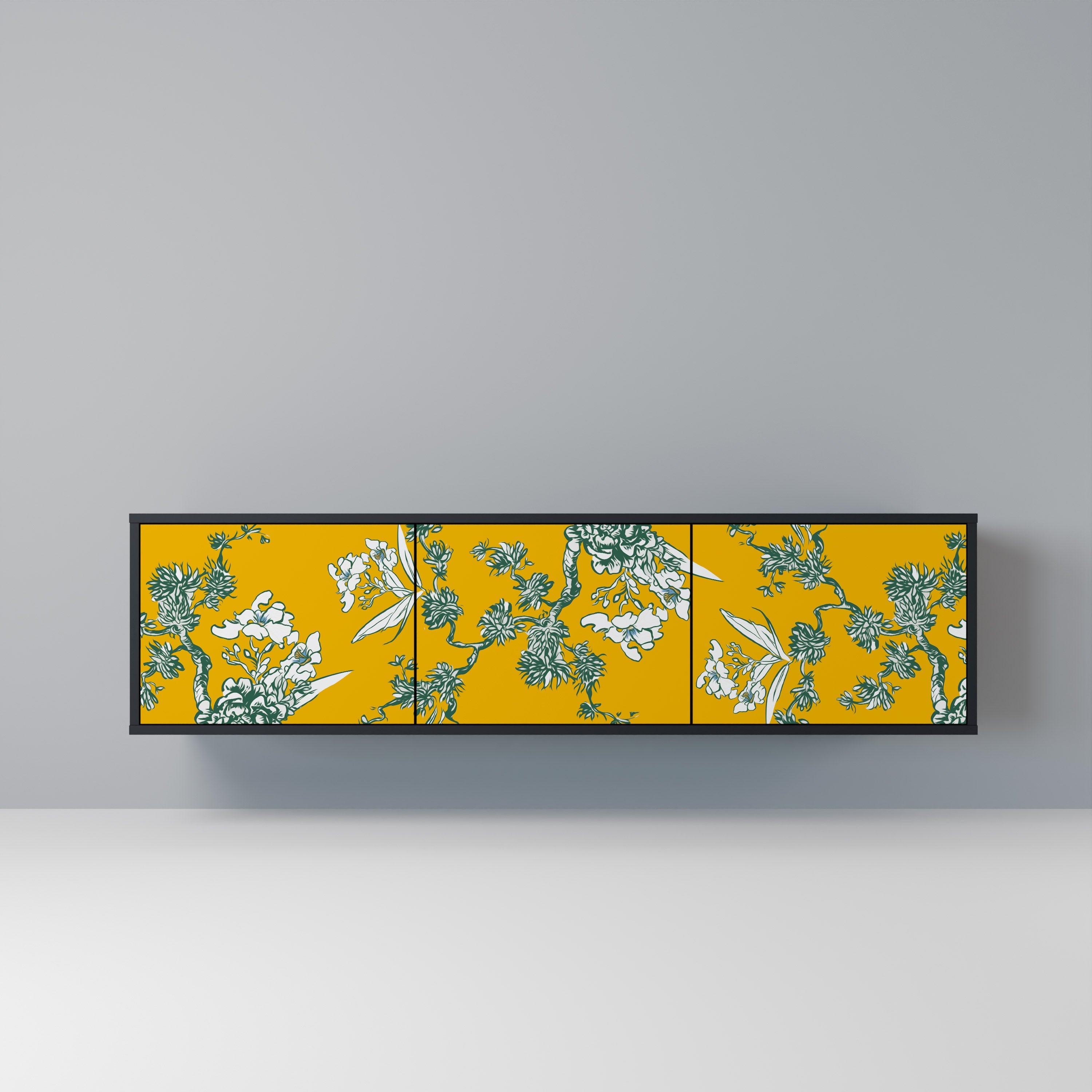 YELLOW CHINOISERIE 3-türiger TV-Ständer in schwarzer Ausführung