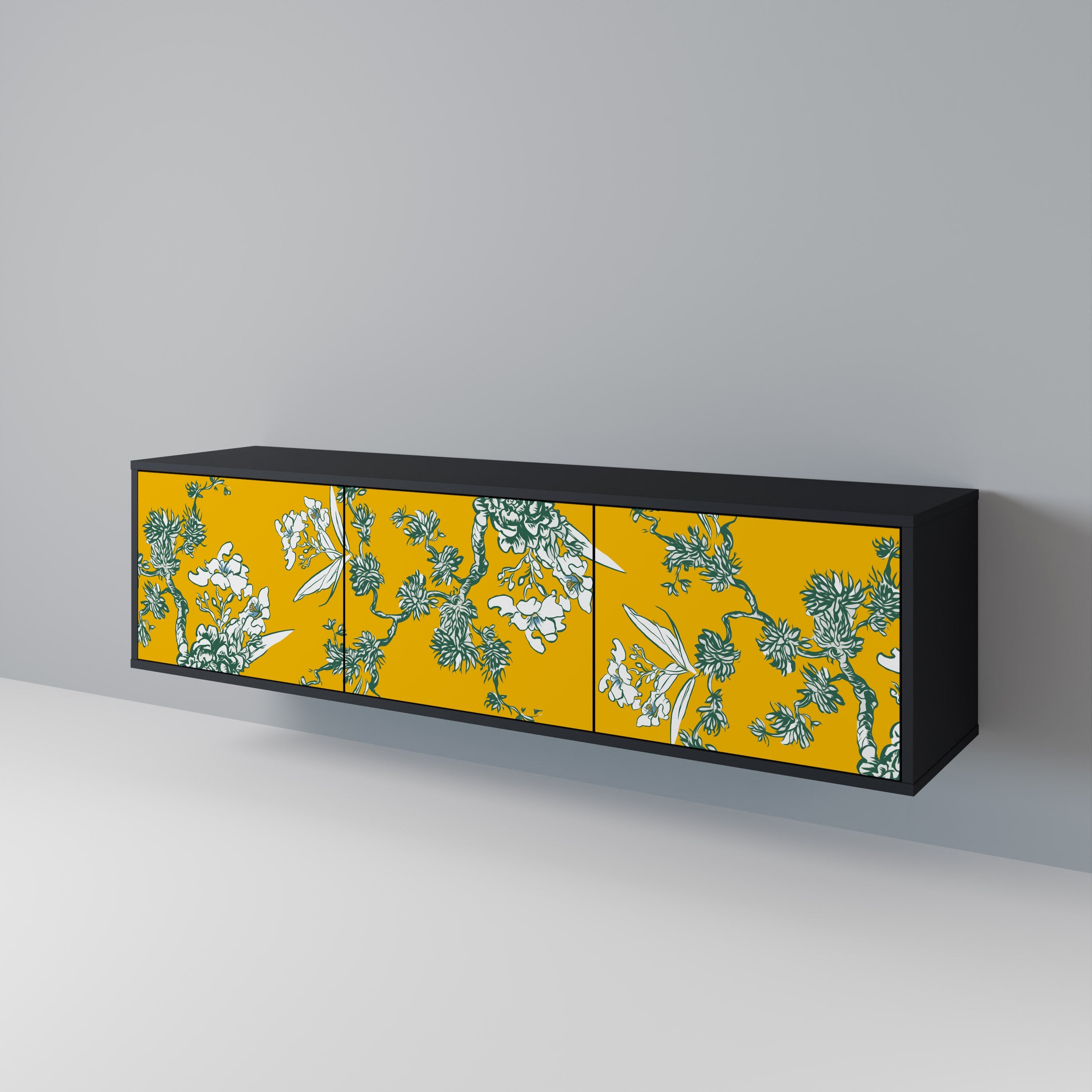 YELLOW CHINOISERIE 3-türiger TV-Ständer in schwarzer Ausführung