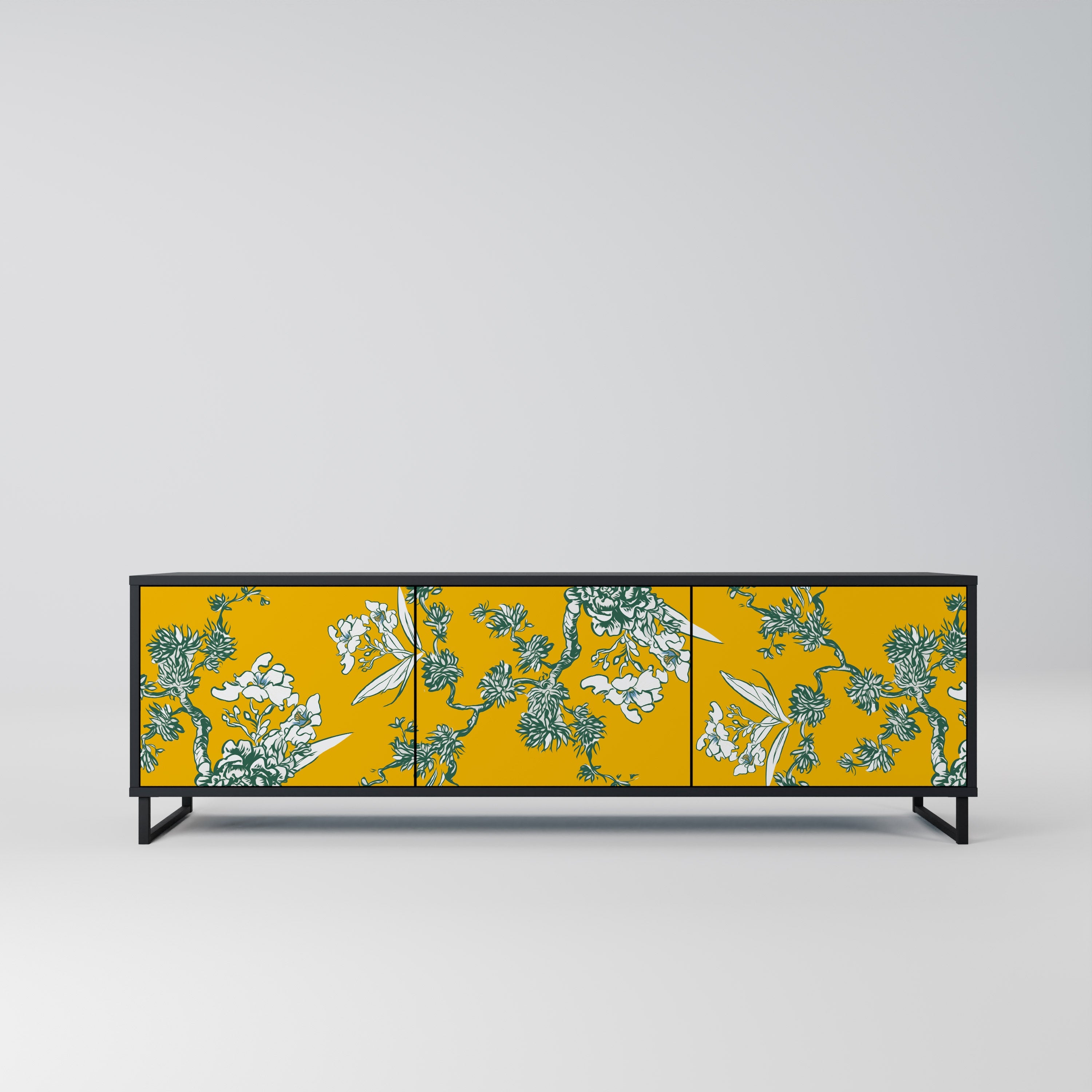 YELLOW CHINOISERIE 3-türiger TV-Ständer in schwarzer Ausführung