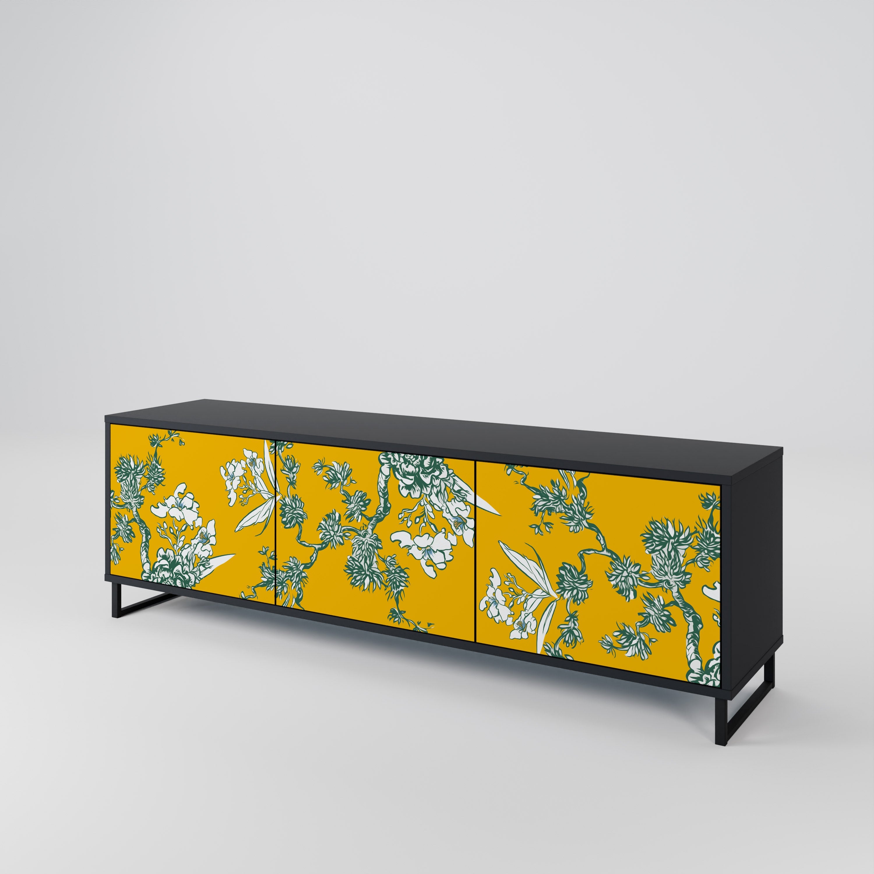 YELLOW CHINOISERIE 3-türiger TV-Ständer in schwarzer Ausführung