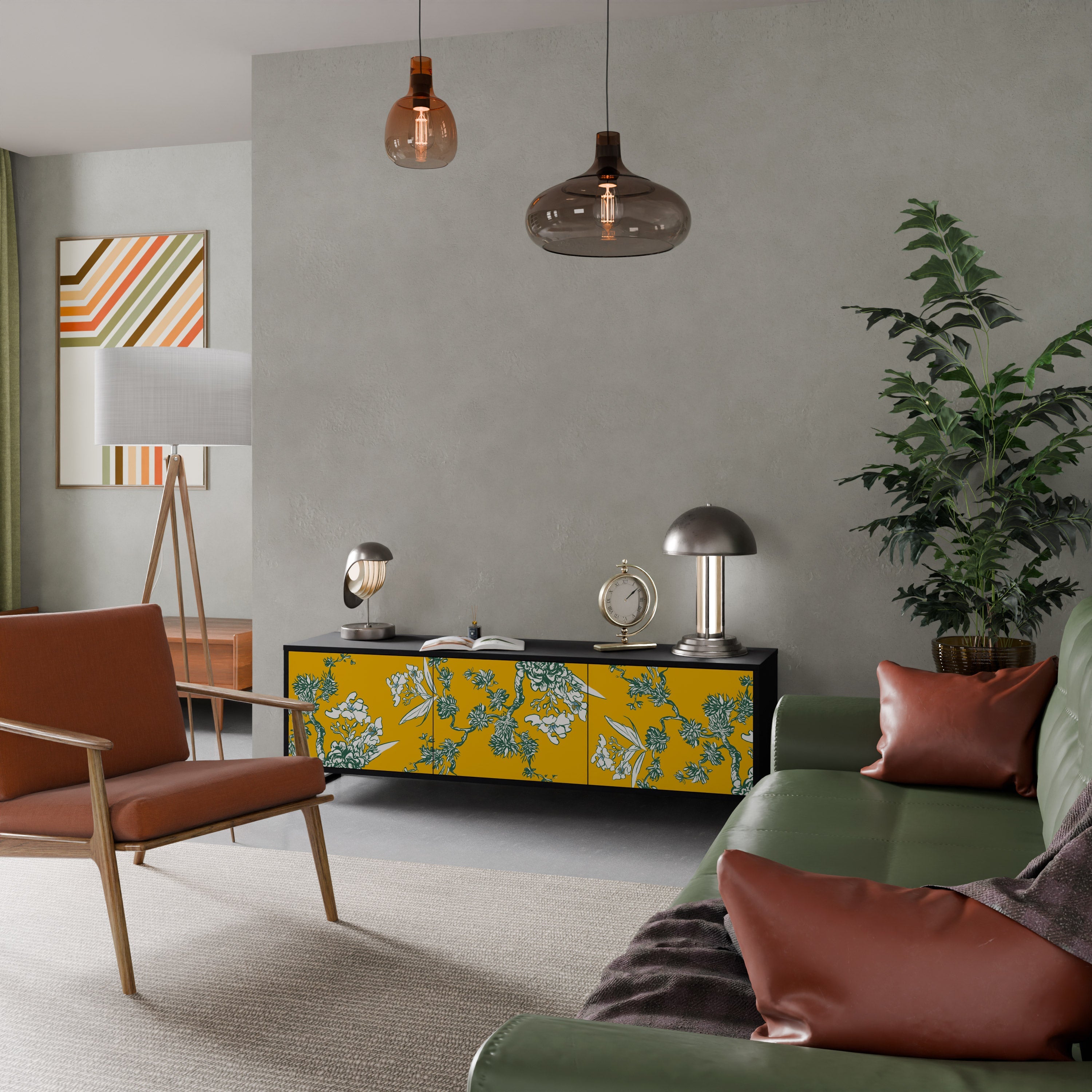 YELLOW CHINOISERIE 3-türiger TV-Ständer in schwarzer Ausführung