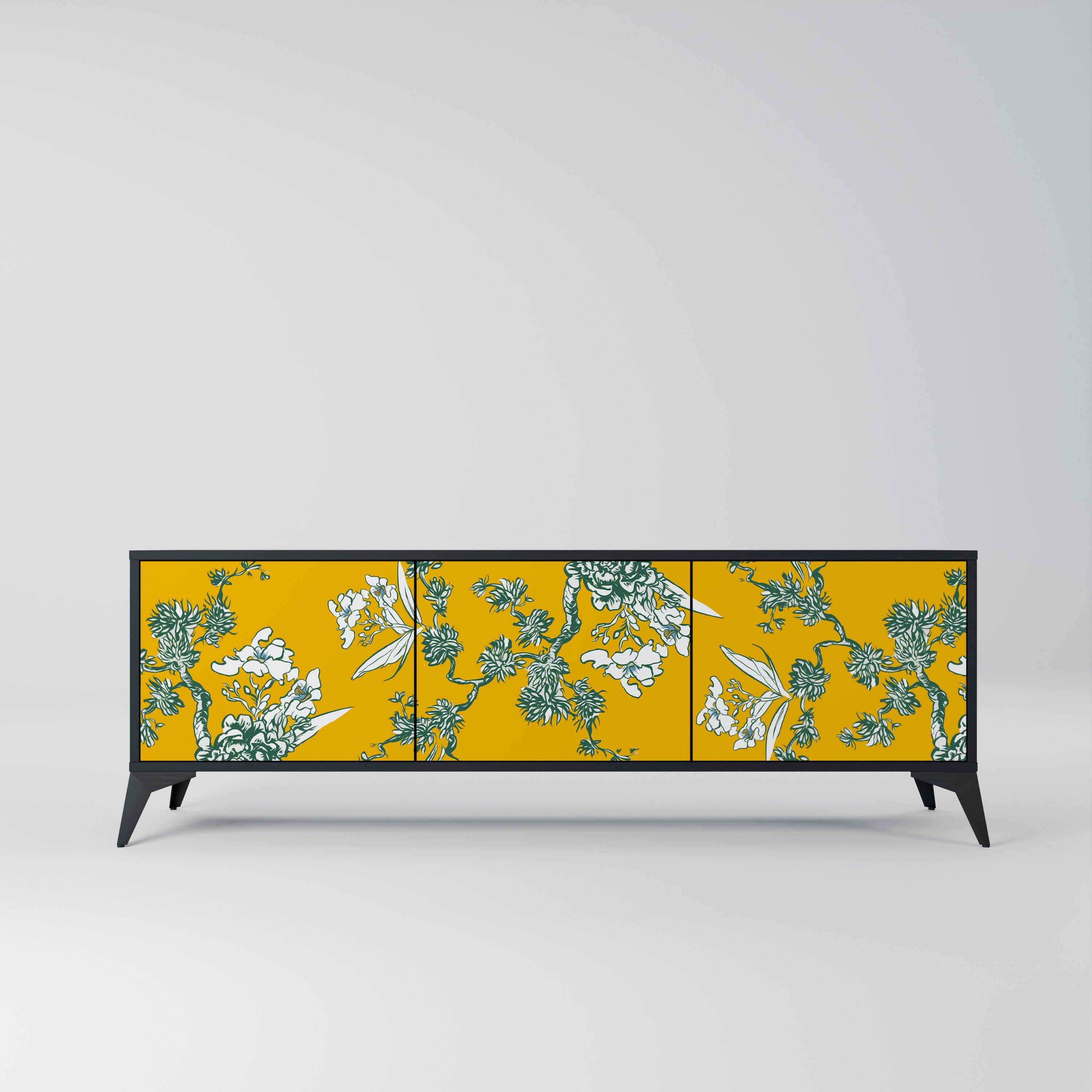 YELLOW CHINOISERIE 3-türiger TV-Ständer in schwarzer Ausführung