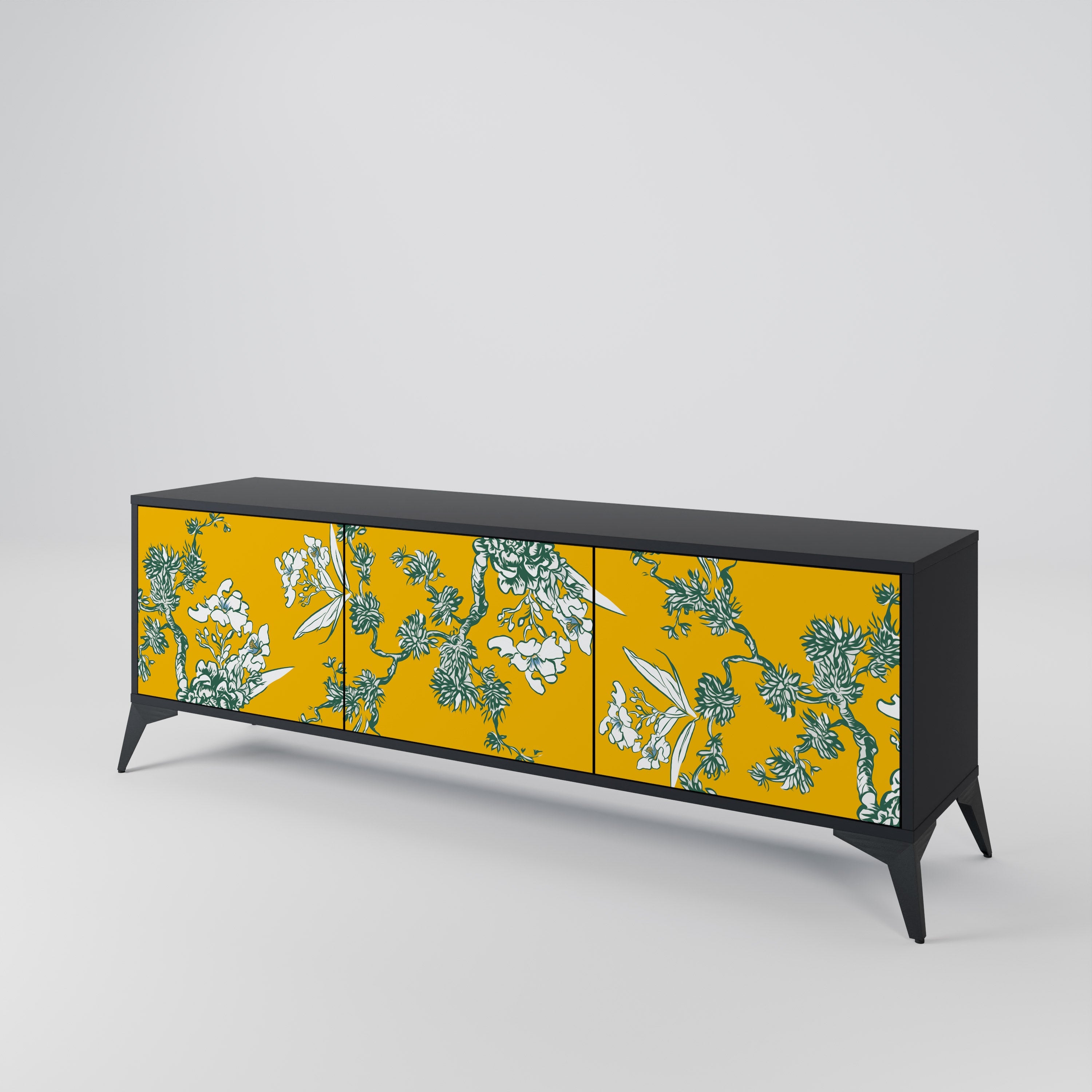 YELLOW CHINOISERIE 3-türiger TV-Ständer in schwarzer Ausführung