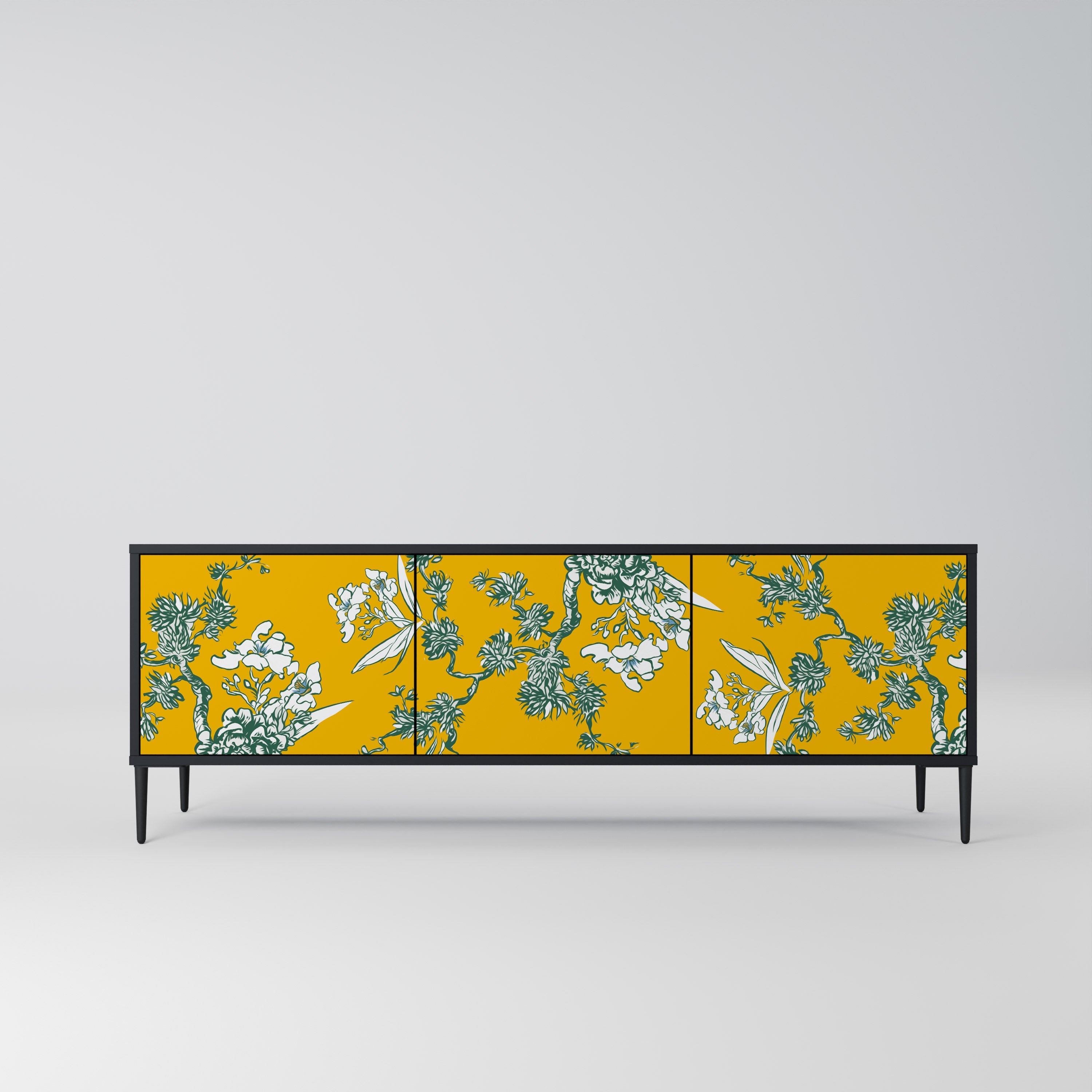 YELLOW CHINOISERIE 3-türiger TV-Ständer in schwarzer Ausführung