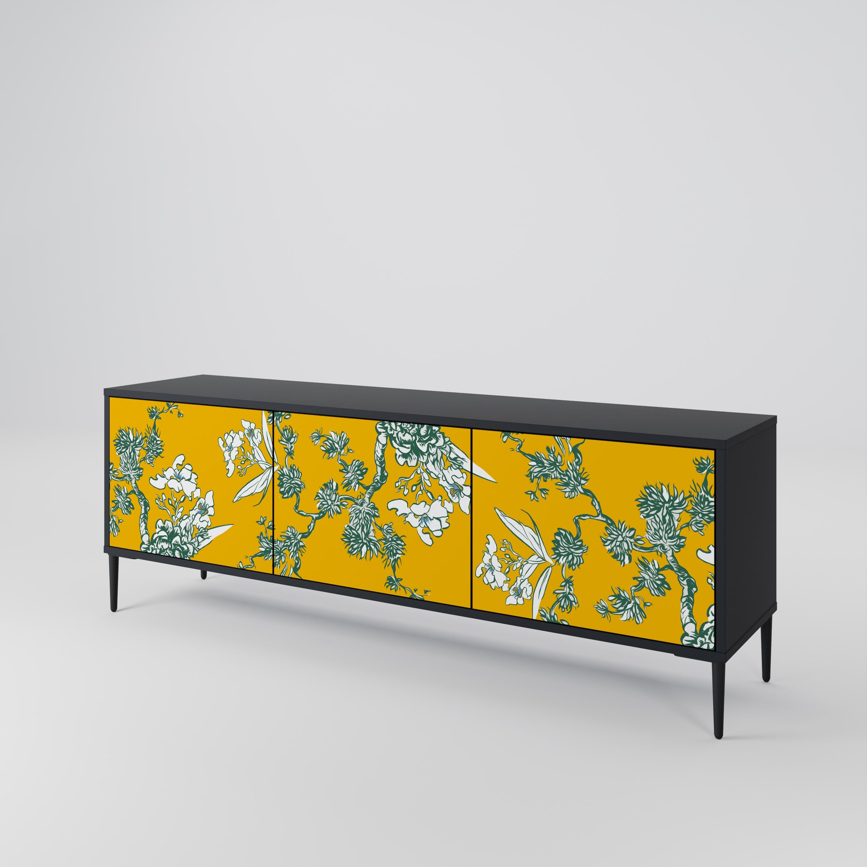 YELLOW CHINOISERIE 3-türiger TV-Ständer in schwarzer Ausführung