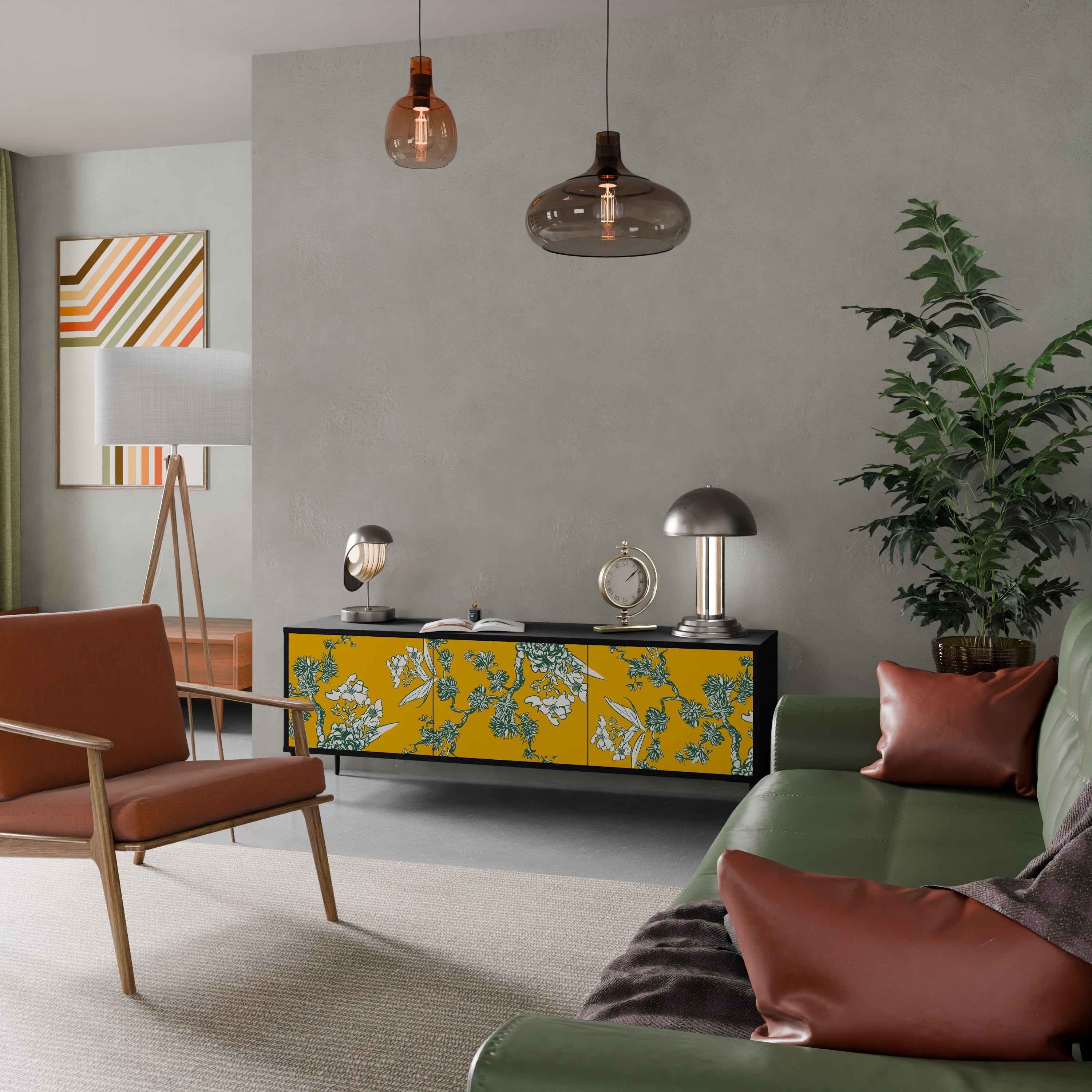 YELLOW CHINOISERIE 3-türiger TV-Ständer in schwarzer Ausführung