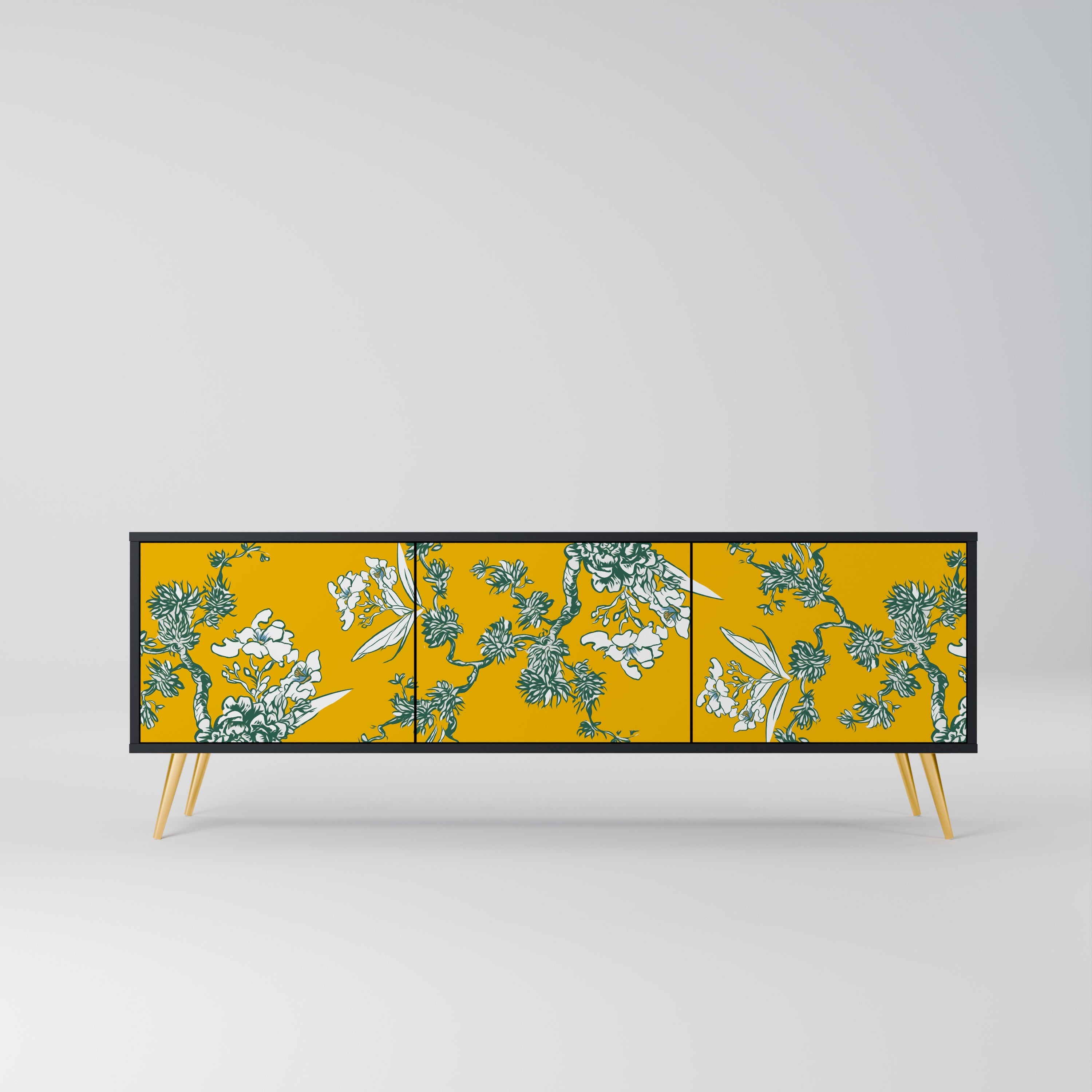 YELLOW CHINOISERIE 3-türiger TV-Ständer in schwarzer Ausführung