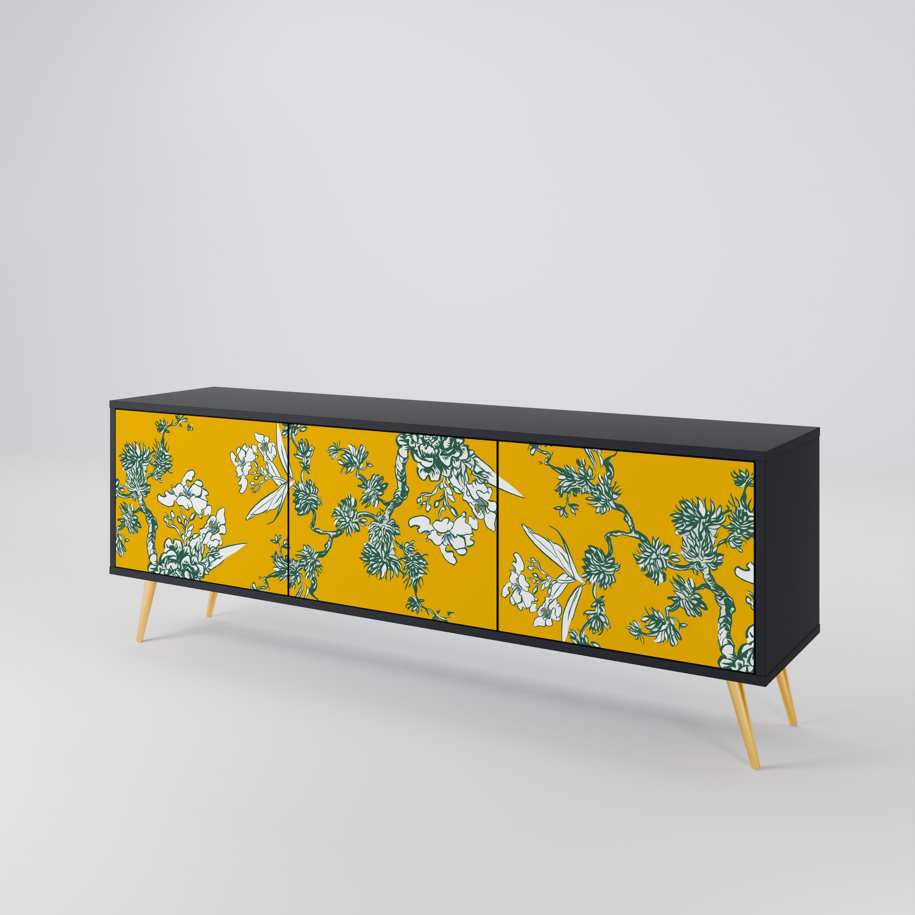 YELLOW CHINOISERIE 3-türiger TV-Ständer in schwarzer Ausführung