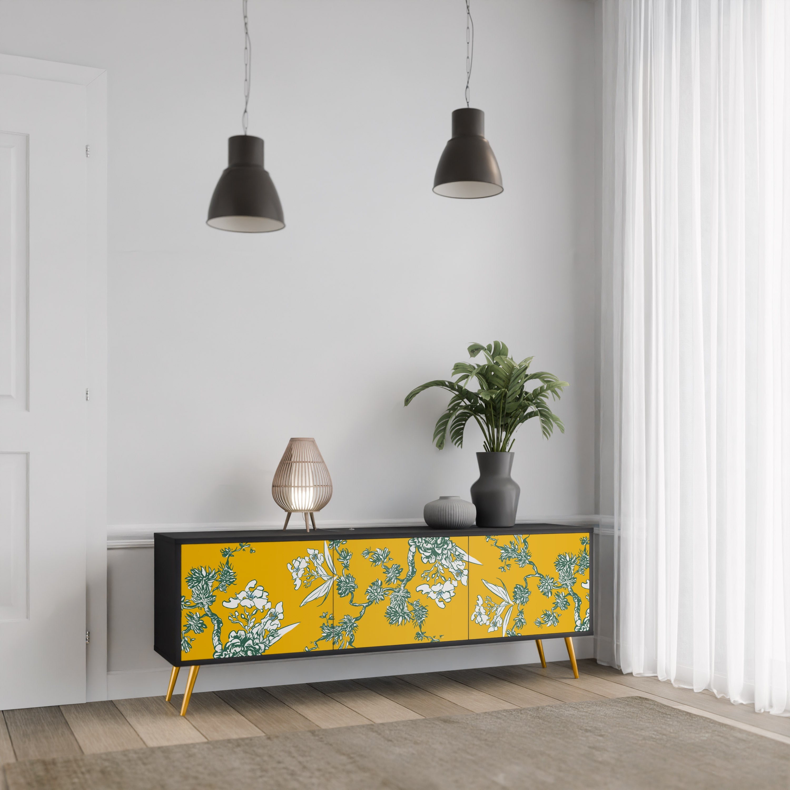 YELLOW CHINOISERIE 3-türiger TV-Ständer in schwarzer Ausführung