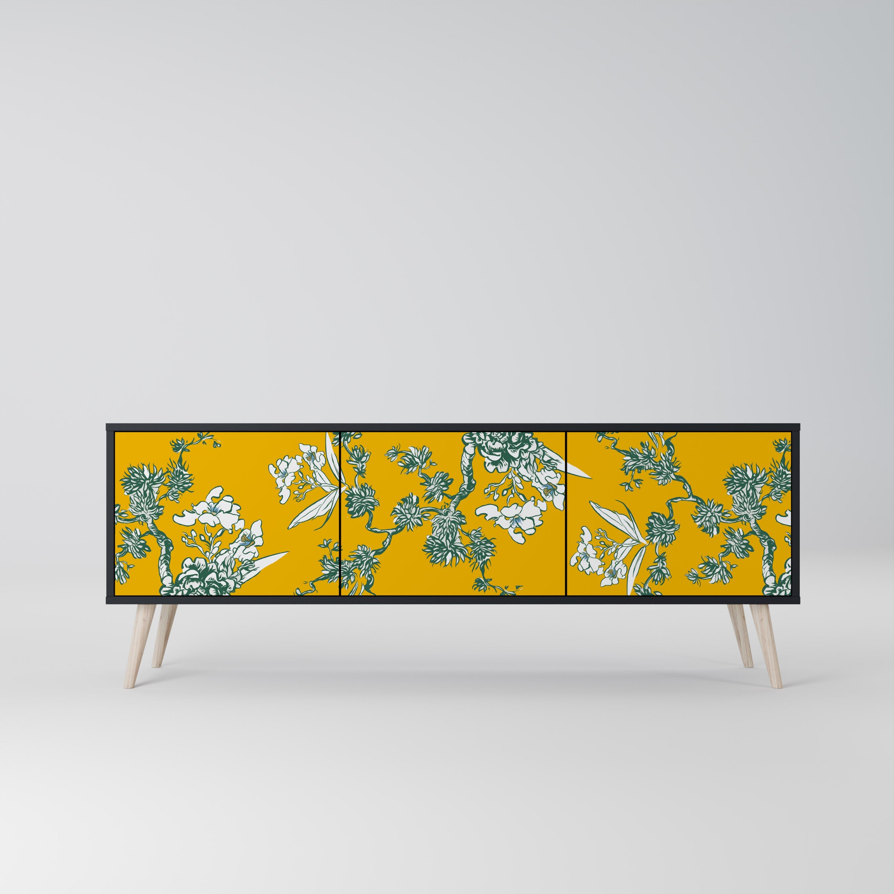 YELLOW CHINOISERIE 3-türiger TV-Ständer in schwarzer Ausführung