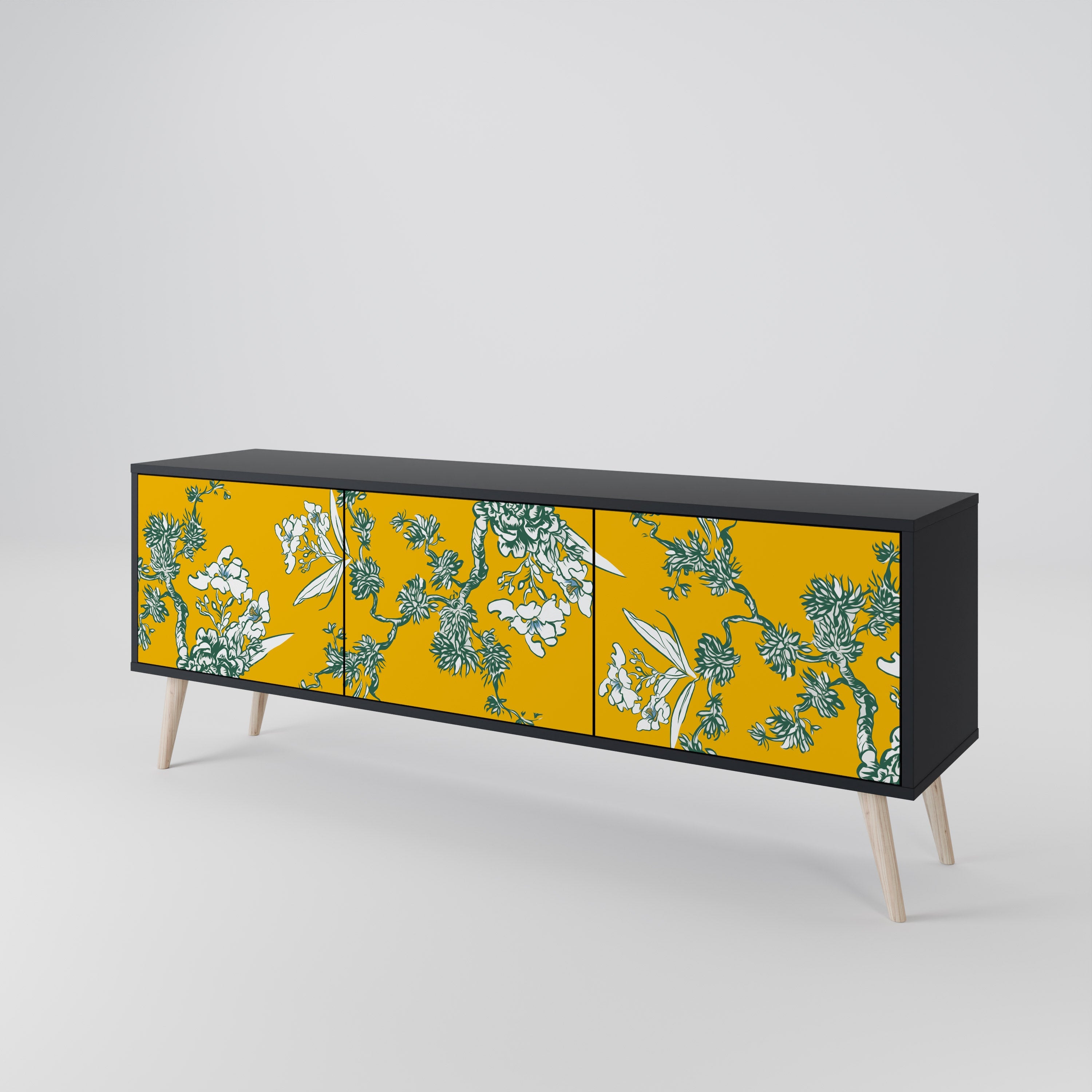 YELLOW CHINOISERIE 3-türiger TV-Ständer in schwarzer Ausführung
