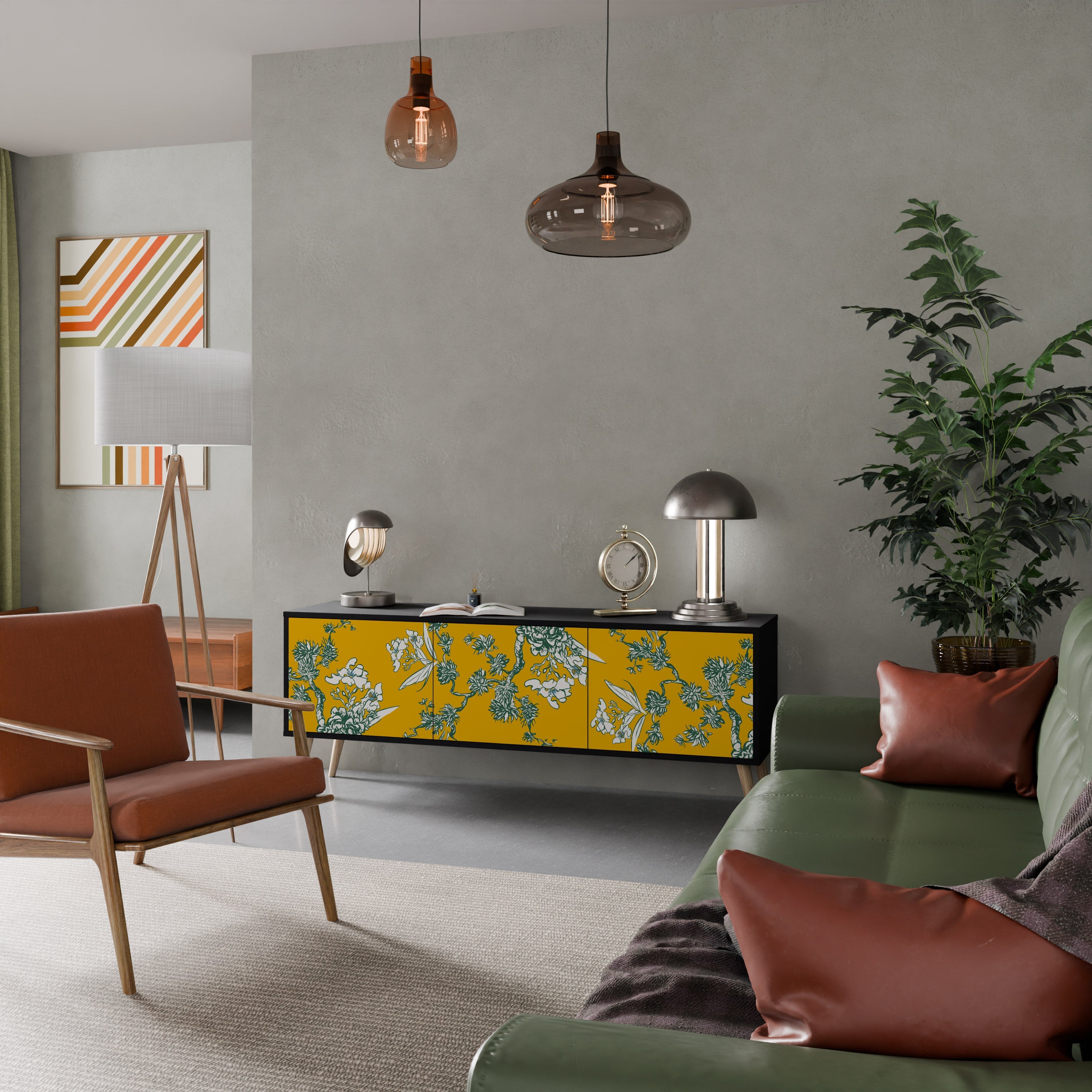 YELLOW CHINOISERIE 3-türiger TV-Ständer in schwarzer Ausführung