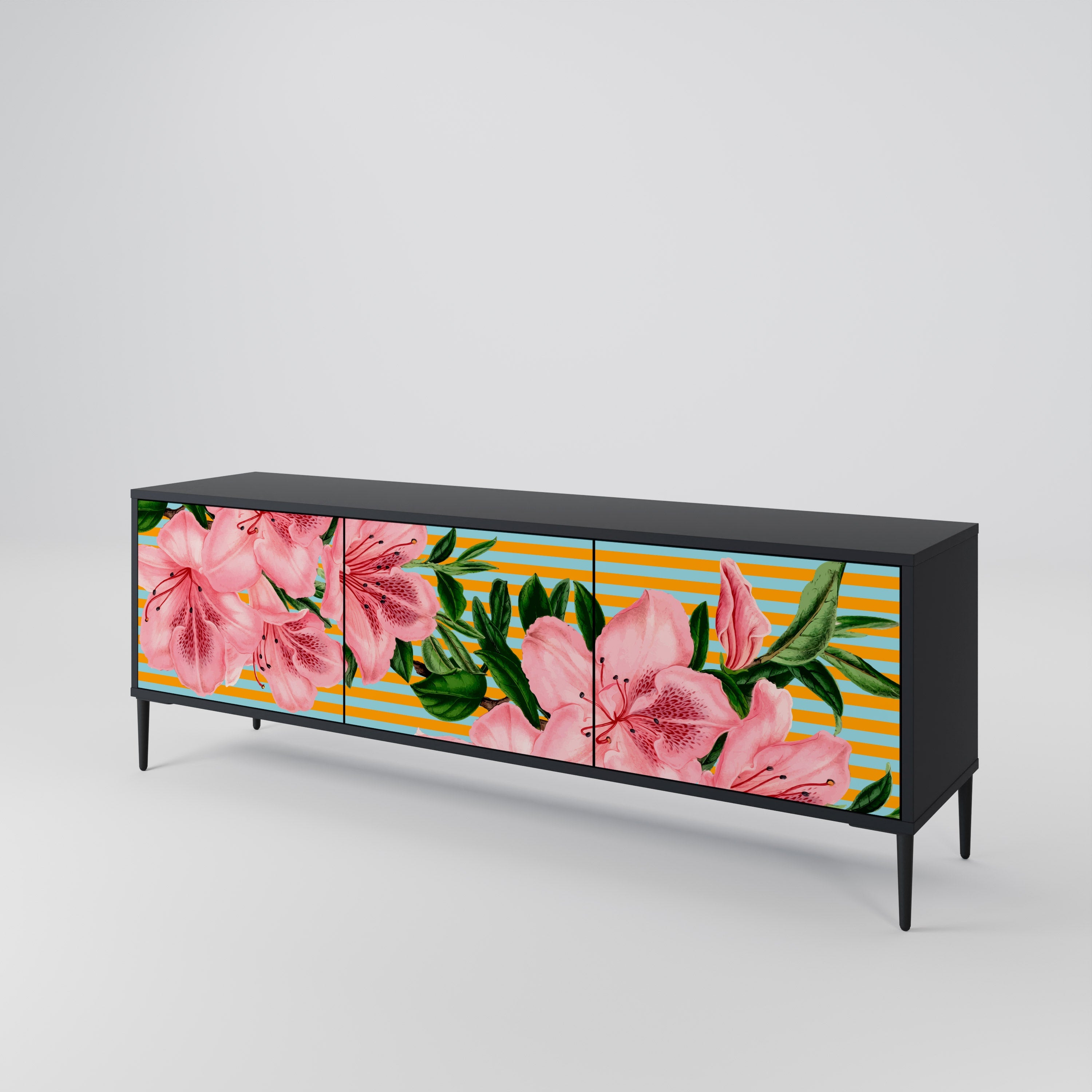 FRAGILE BEAUTY 3-türiger TV-Ständer in Schwarz