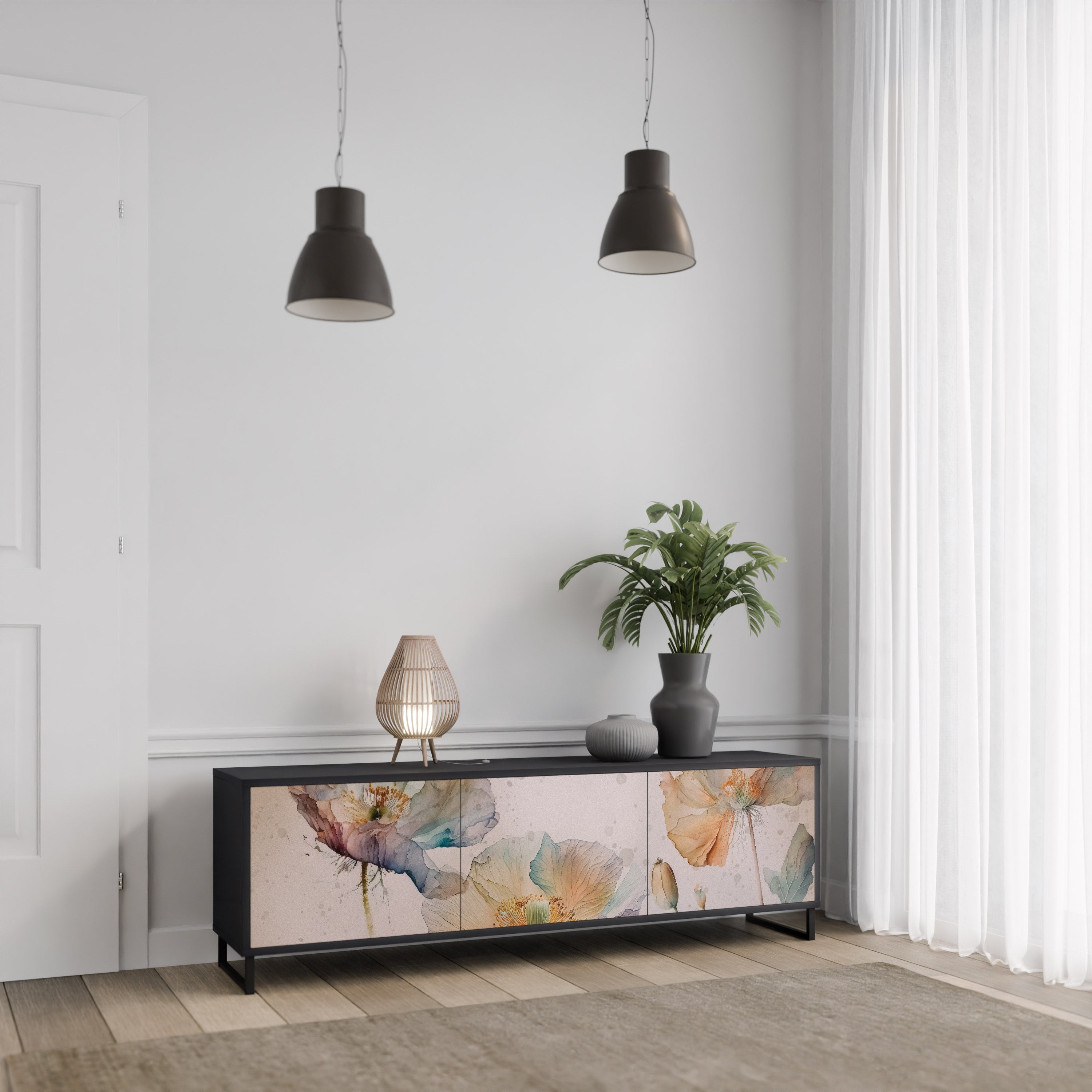 SOFTEN POPPY 3-türiger TV-Ständer in Schwarz