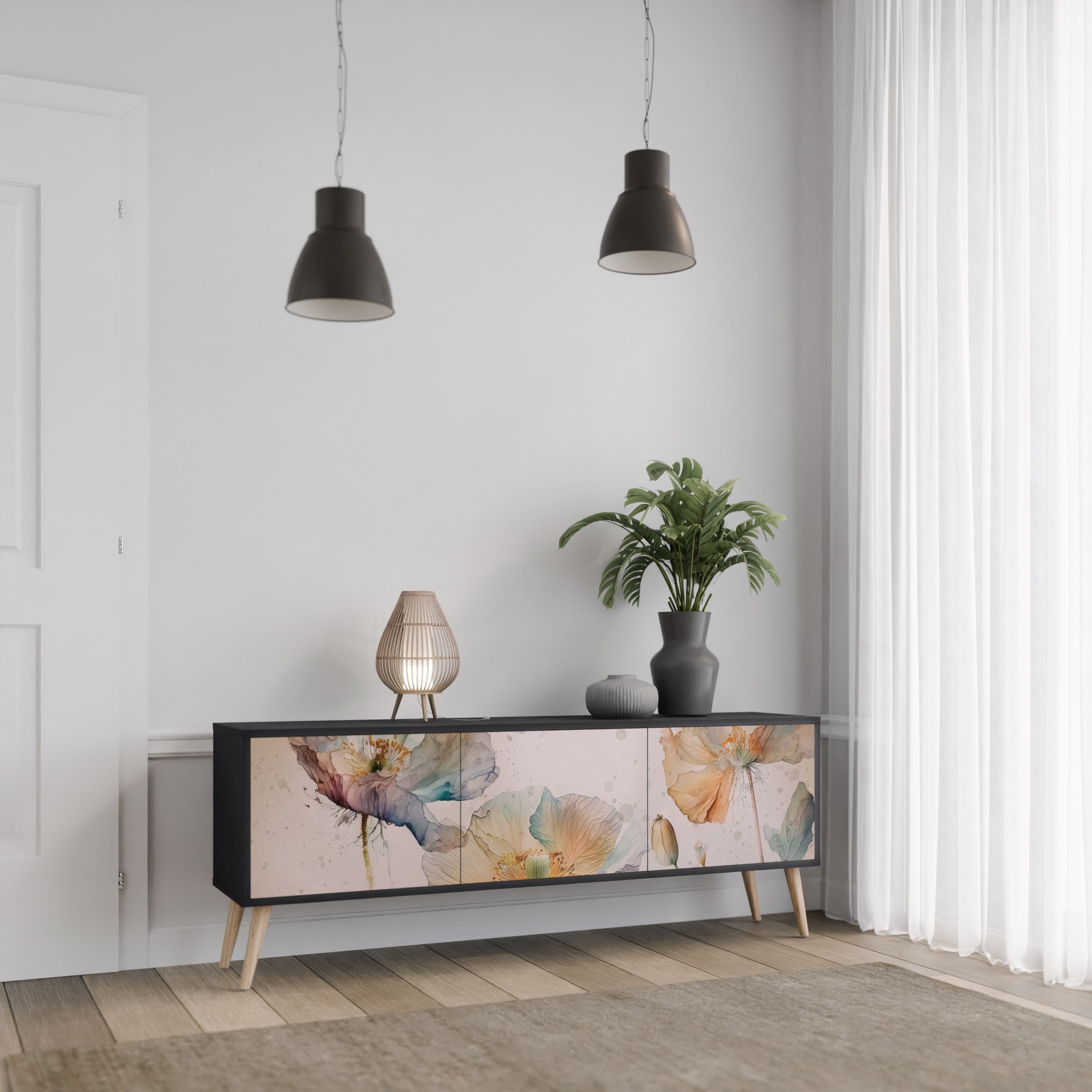 SOFTEN POPPY 3-türiger TV-Ständer in Schwarz