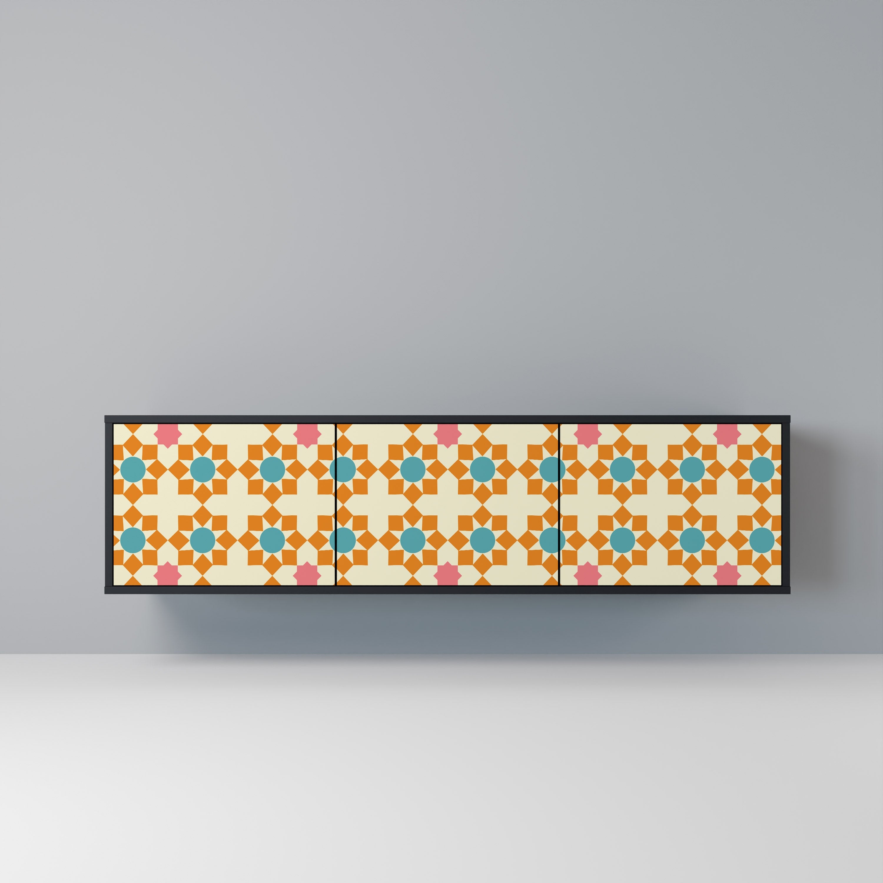 FLORAL DECOR 3-türiger TV-Ständer in Schwarz