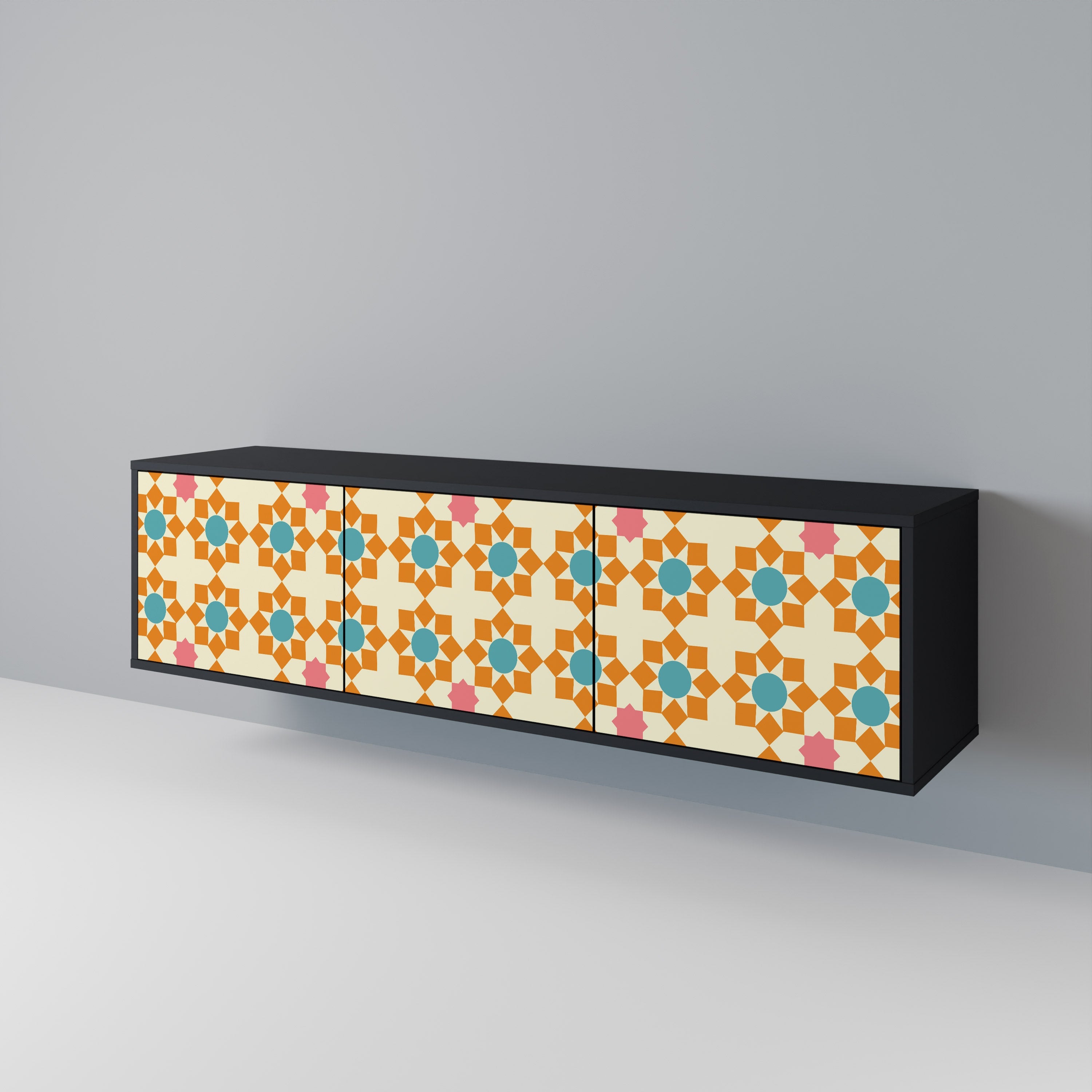 FLORAL DECOR 3-türiger TV-Ständer in Schwarz