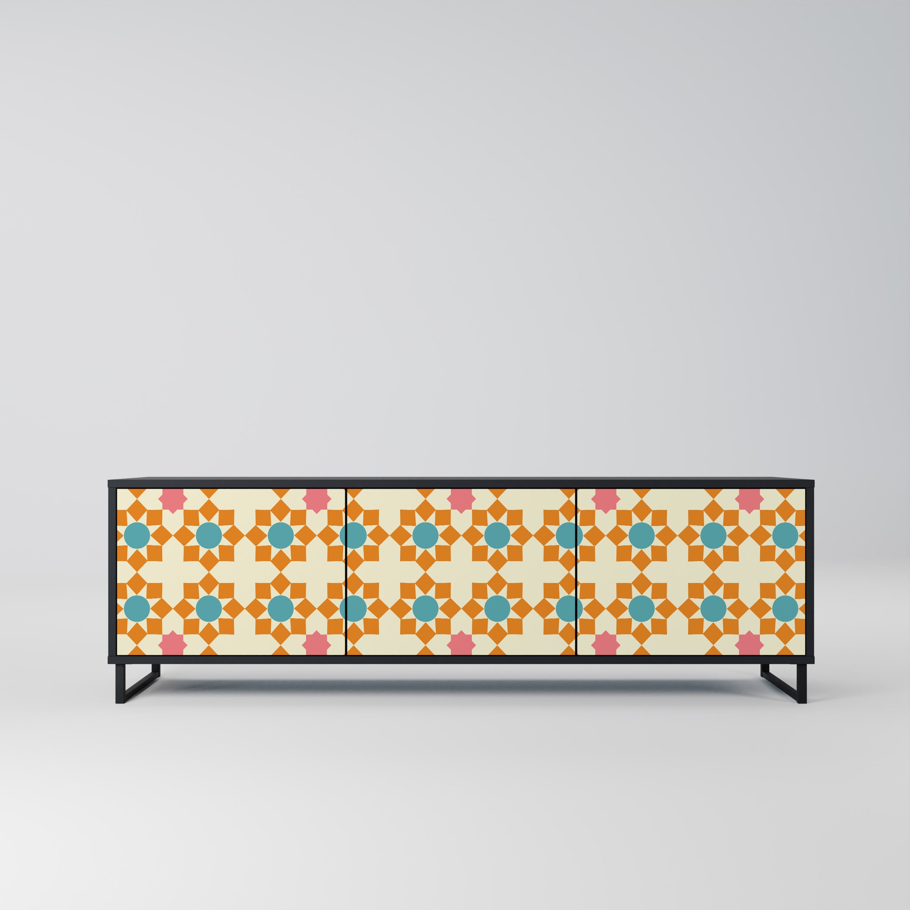FLORAL DECOR 3-türiger TV-Ständer in Schwarz