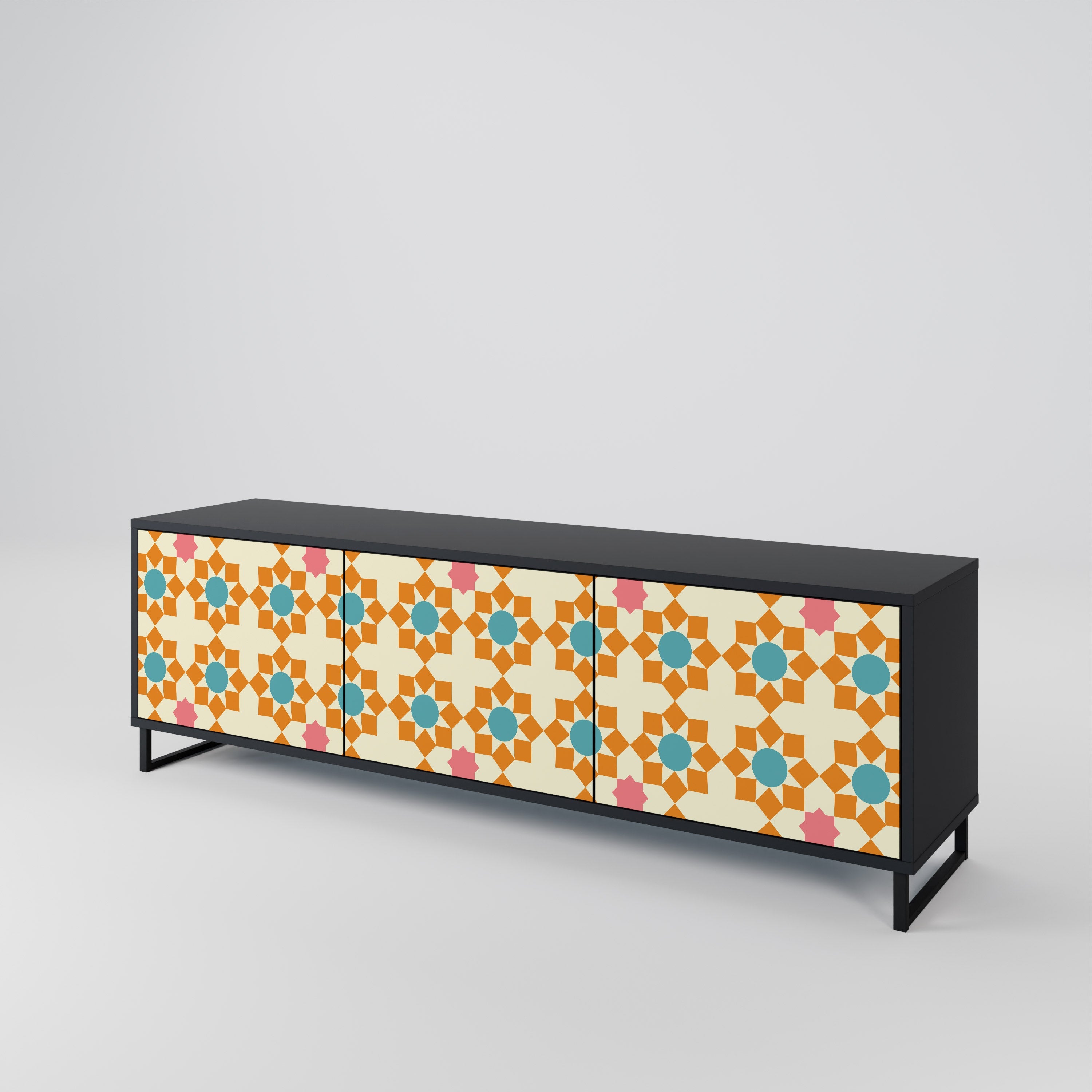 FLORAL DECOR 3-türiger TV-Ständer in Schwarz