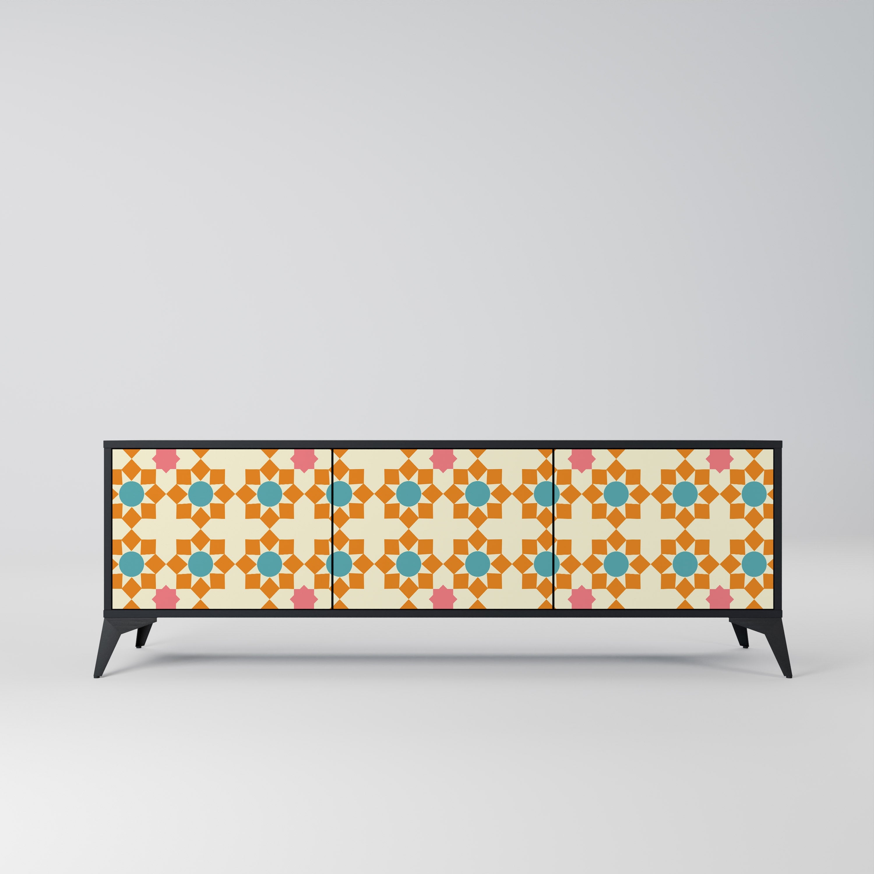 FLORAL DECOR 3-türiger TV-Ständer in Schwarz