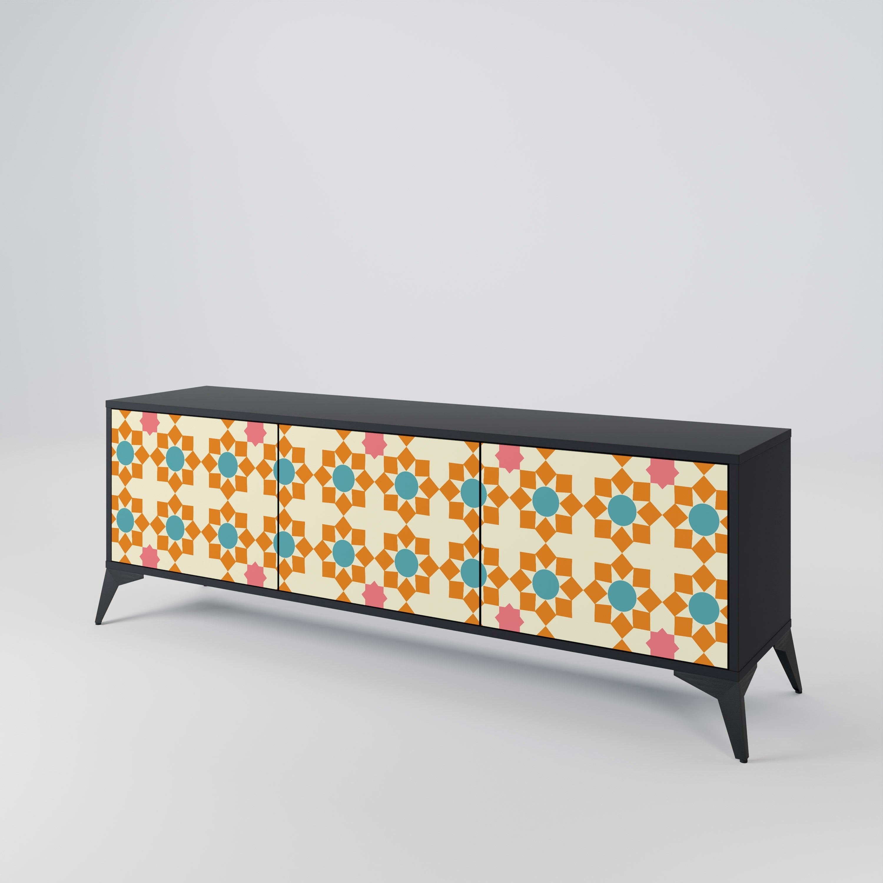 FLORAL DECOR 3-türiger TV-Ständer in Schwarz