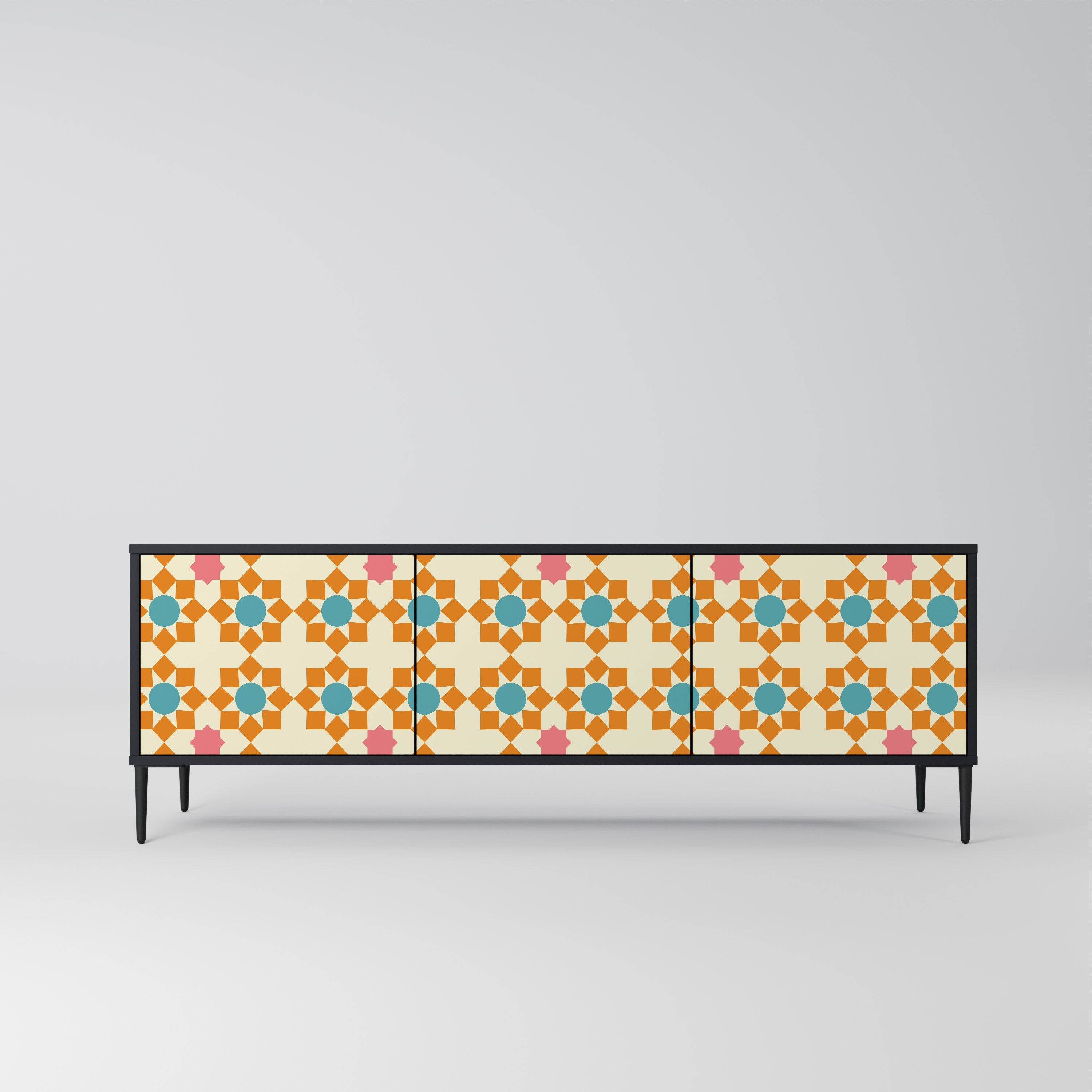 FLORAL DECOR 3-türiger TV-Ständer in Schwarz