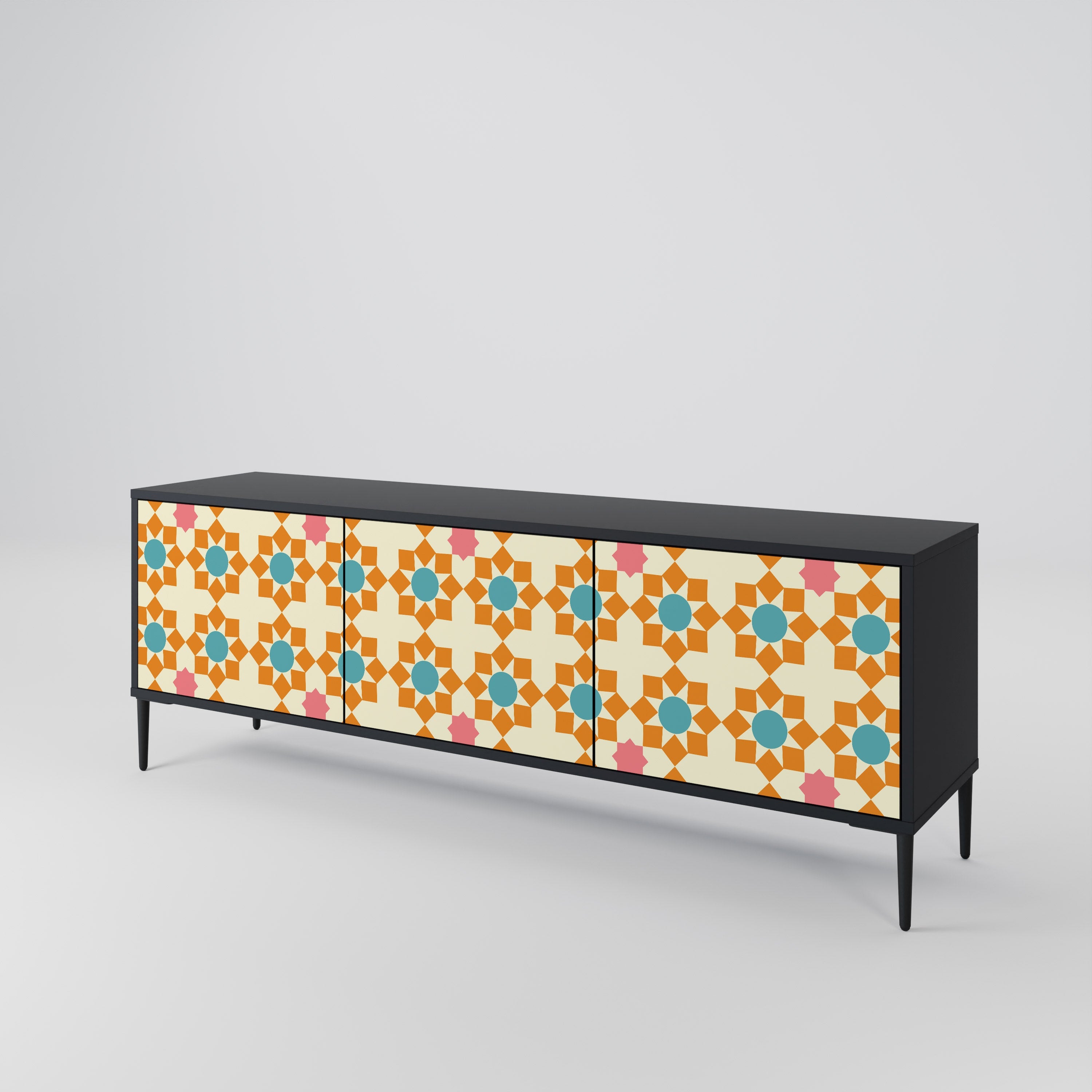 FLORAL DECOR 3-türiger TV-Ständer in Schwarz