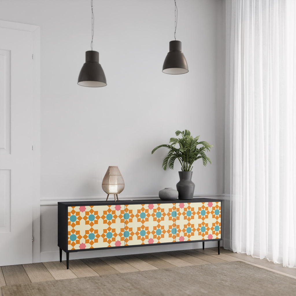 FLORAL DECOR 3-türiger TV-Ständer in Schwarz
