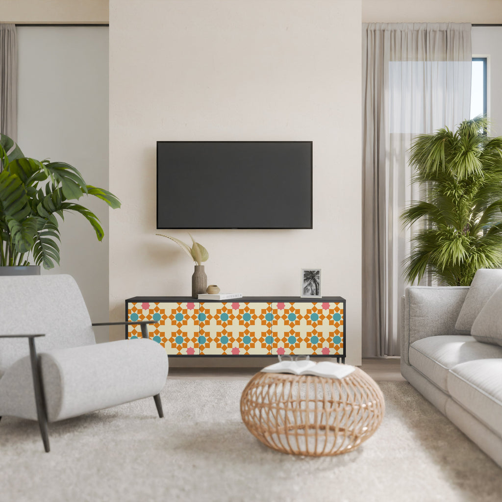 FLORAL DECOR 3-türiger TV-Ständer in Schwarz