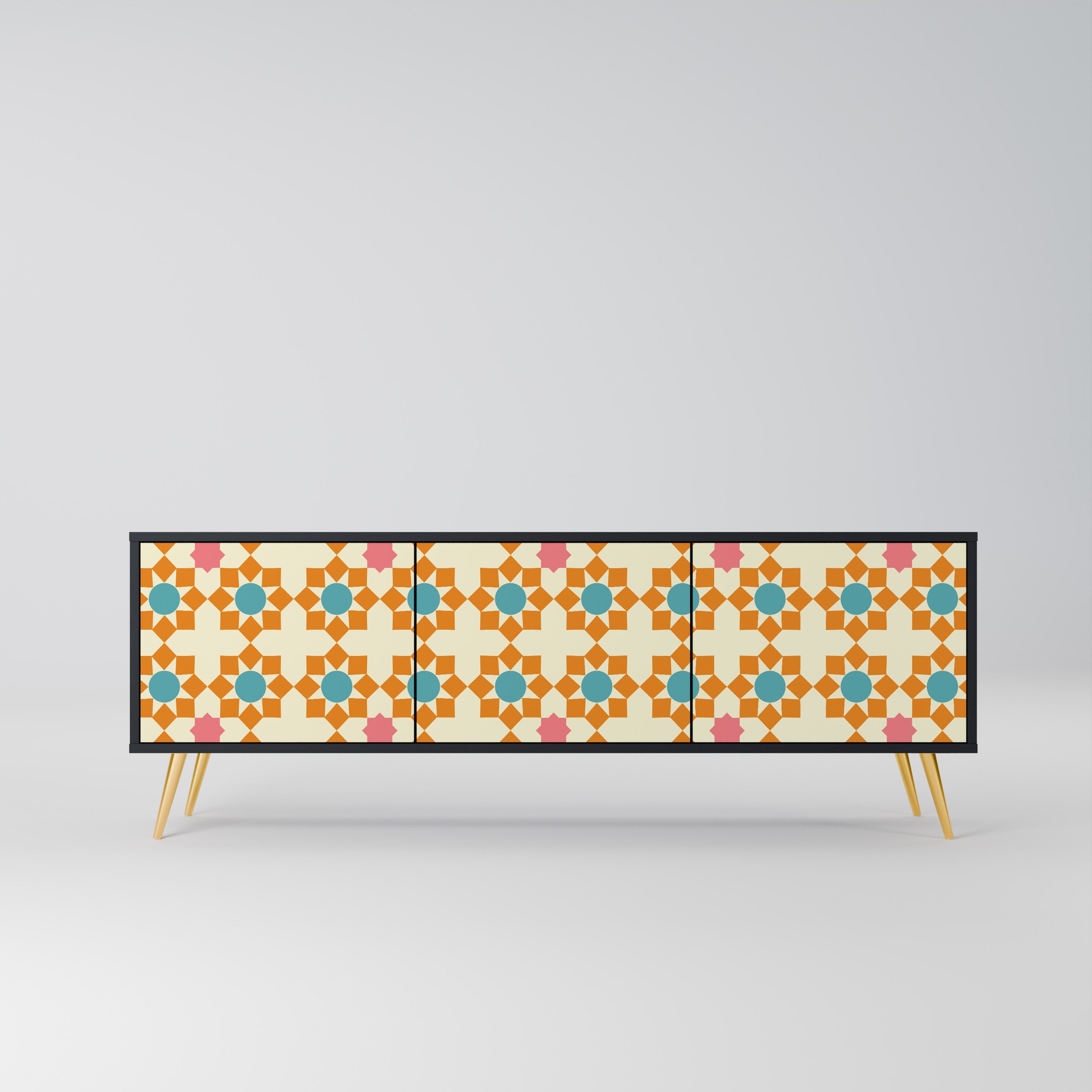 FLORAL DECOR 3-türiger TV-Ständer in Schwarz