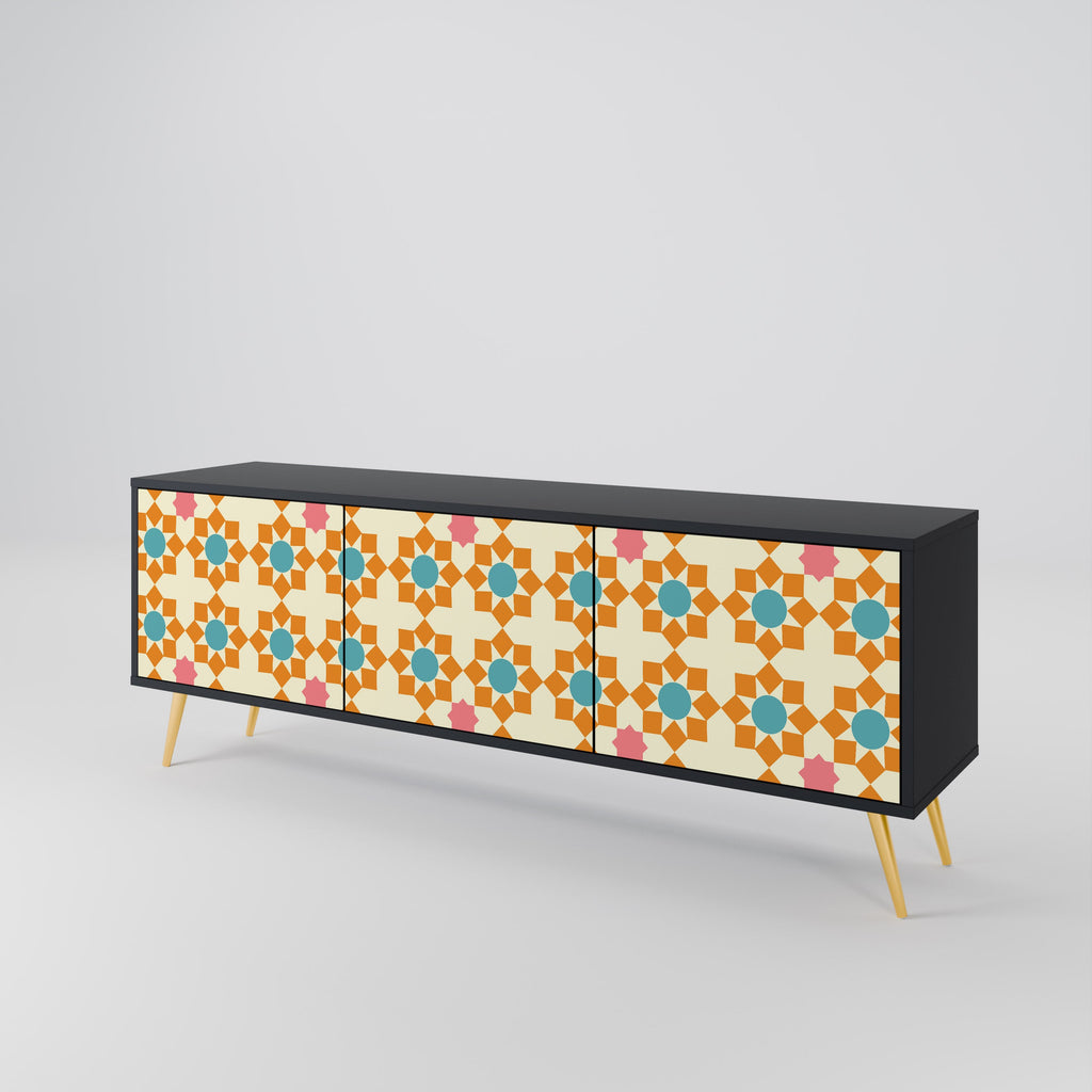 FLORAL DECOR 3-türiger TV-Ständer in Schwarz
