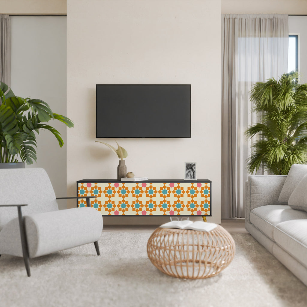 FLORAL DECOR 3-türiger TV-Ständer in Schwarz