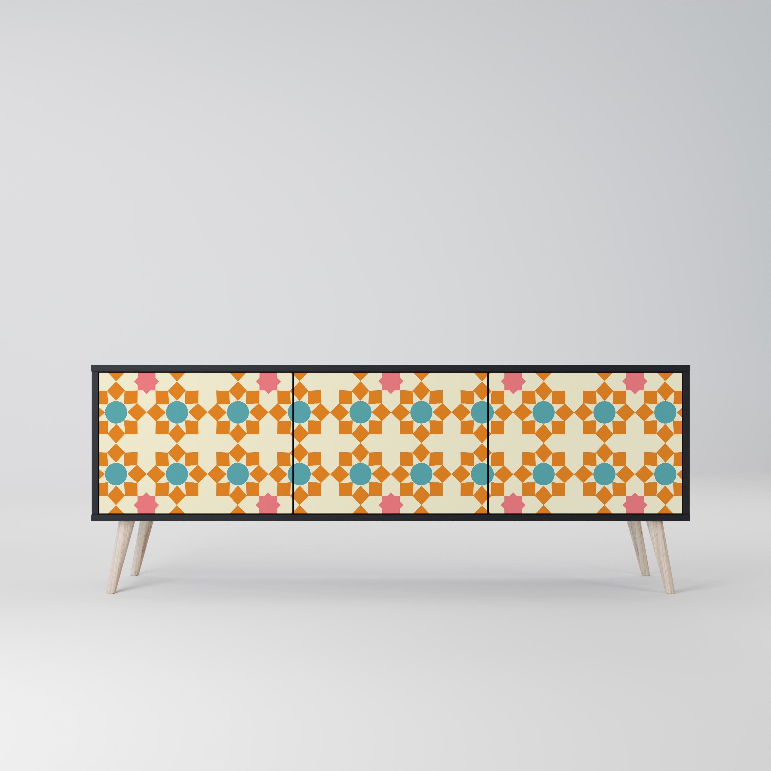 FLORAL DECOR 3-türiger TV-Ständer in Schwarz
