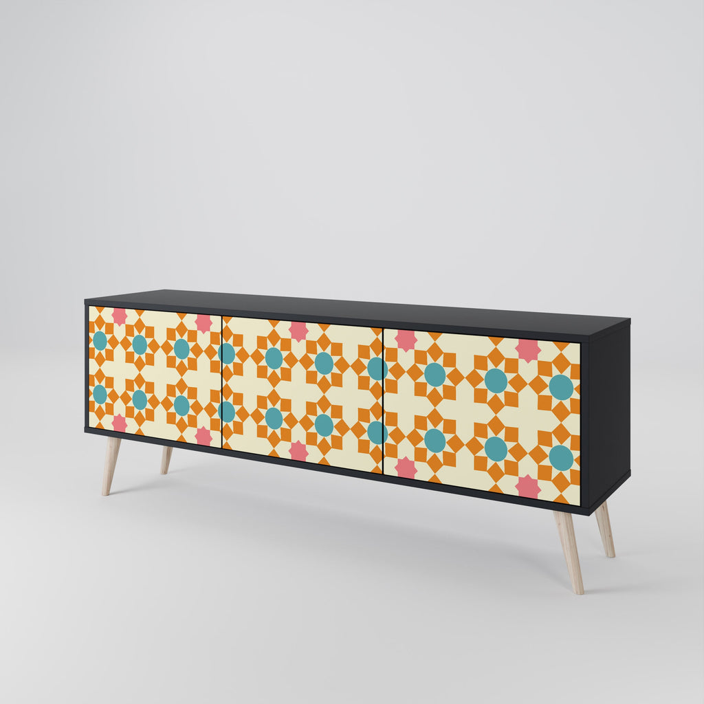 FLORAL DECOR 3-türiger TV-Ständer in Schwarz