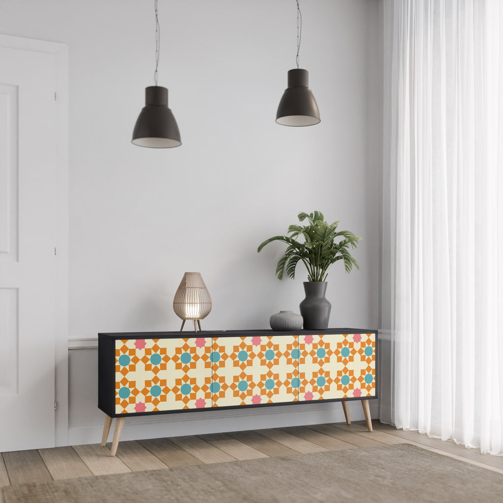 FLORAL DECOR 3-türiger TV-Ständer in Schwarz