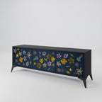 FLOWERS ON NAVY BLUE TV-Lowboard mit 3 Türen in Schwarz
