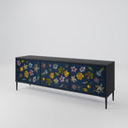 FLOWERS ON NAVY BLUE TV-Lowboard mit 3 Türen in Schwarz
